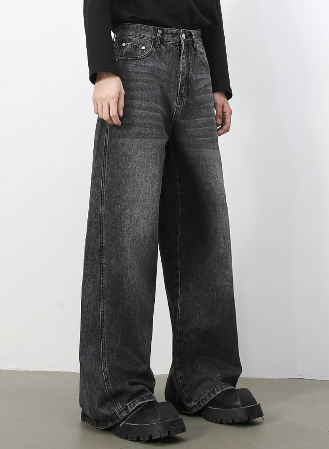 Men's Baggy Hip Hop Jeans Wide Leg Skater Denim Pants Casual Loose Fit Long Trousers Stree