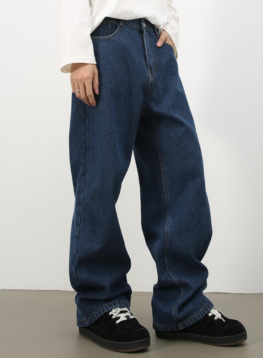 Men's Baggy Hip Hop Jeans Wide Leg Skater Denim Pants Casual Loose Fit Long Trousers Stree