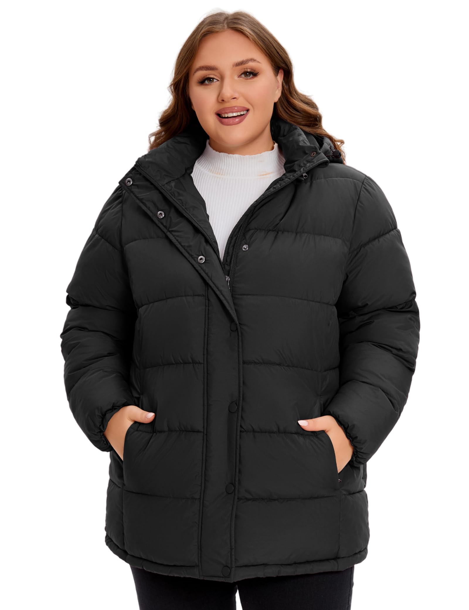 Womens Plus Size Heavyweight Puffer Jacket, Warm Winter Coat with Hood