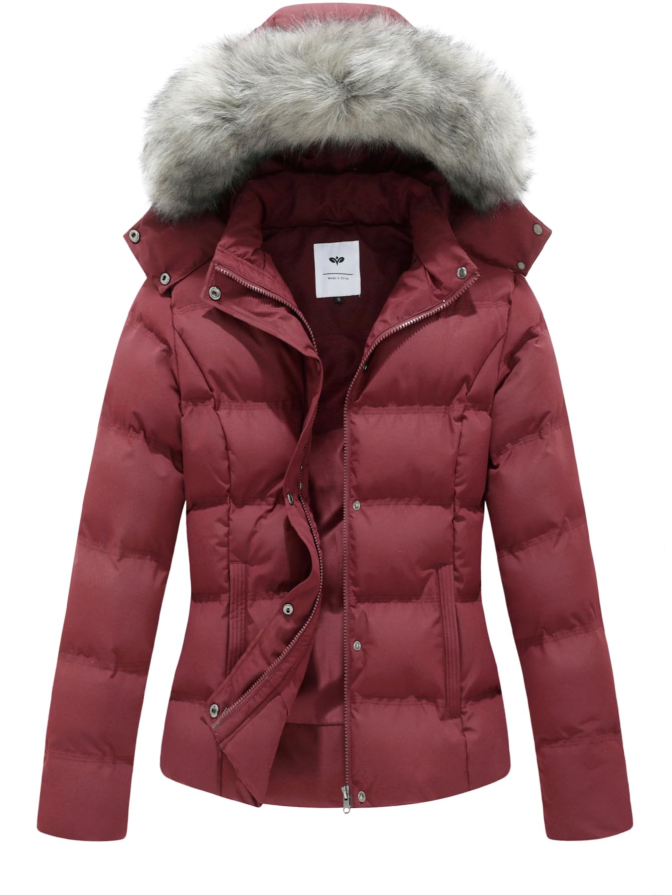 Women's Hooded Warm Winter Coat Quilted Thicken Puffer Jacket with Removable Fur Hood