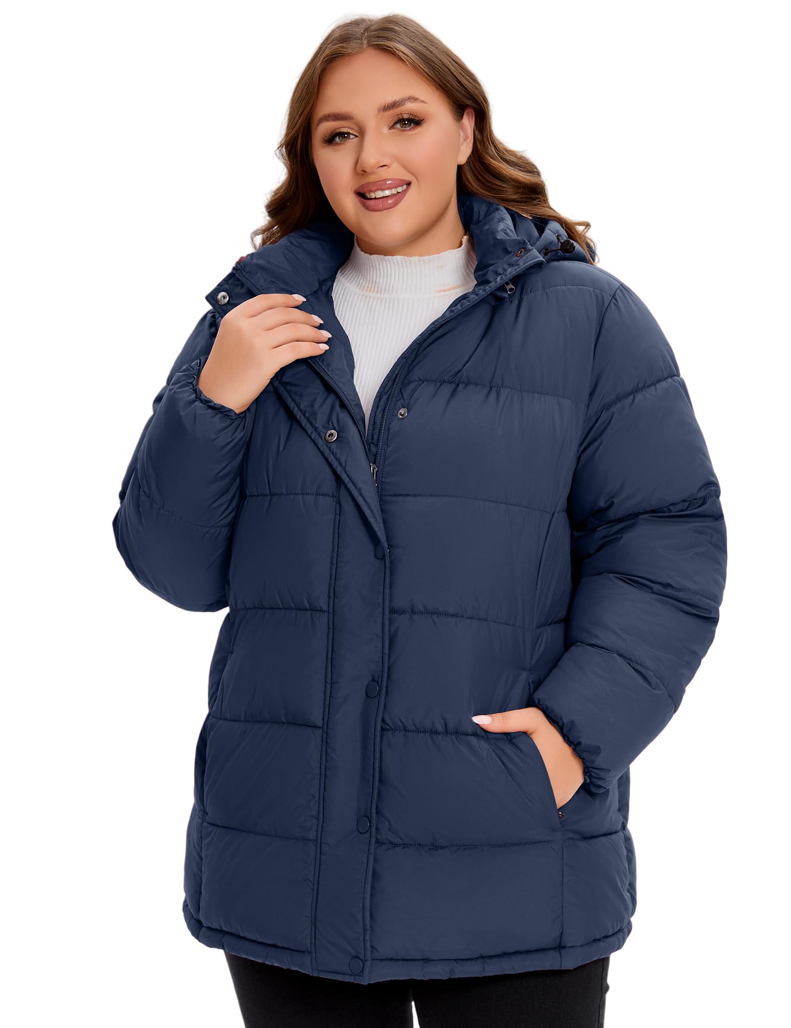 Womens Plus Size Heavyweight Puffer Jacket, Warm Winter Coat with Hood