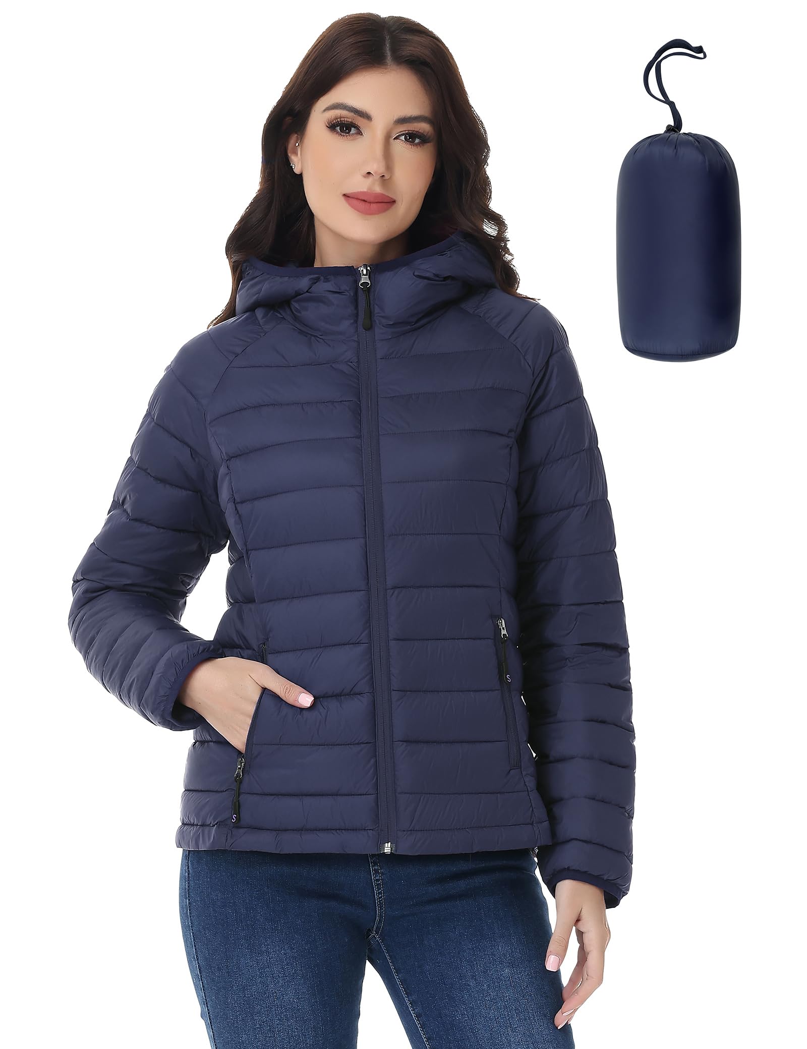 Womens Packable Puffer Jacket, Lightweight Puffer Jacket with Hood
