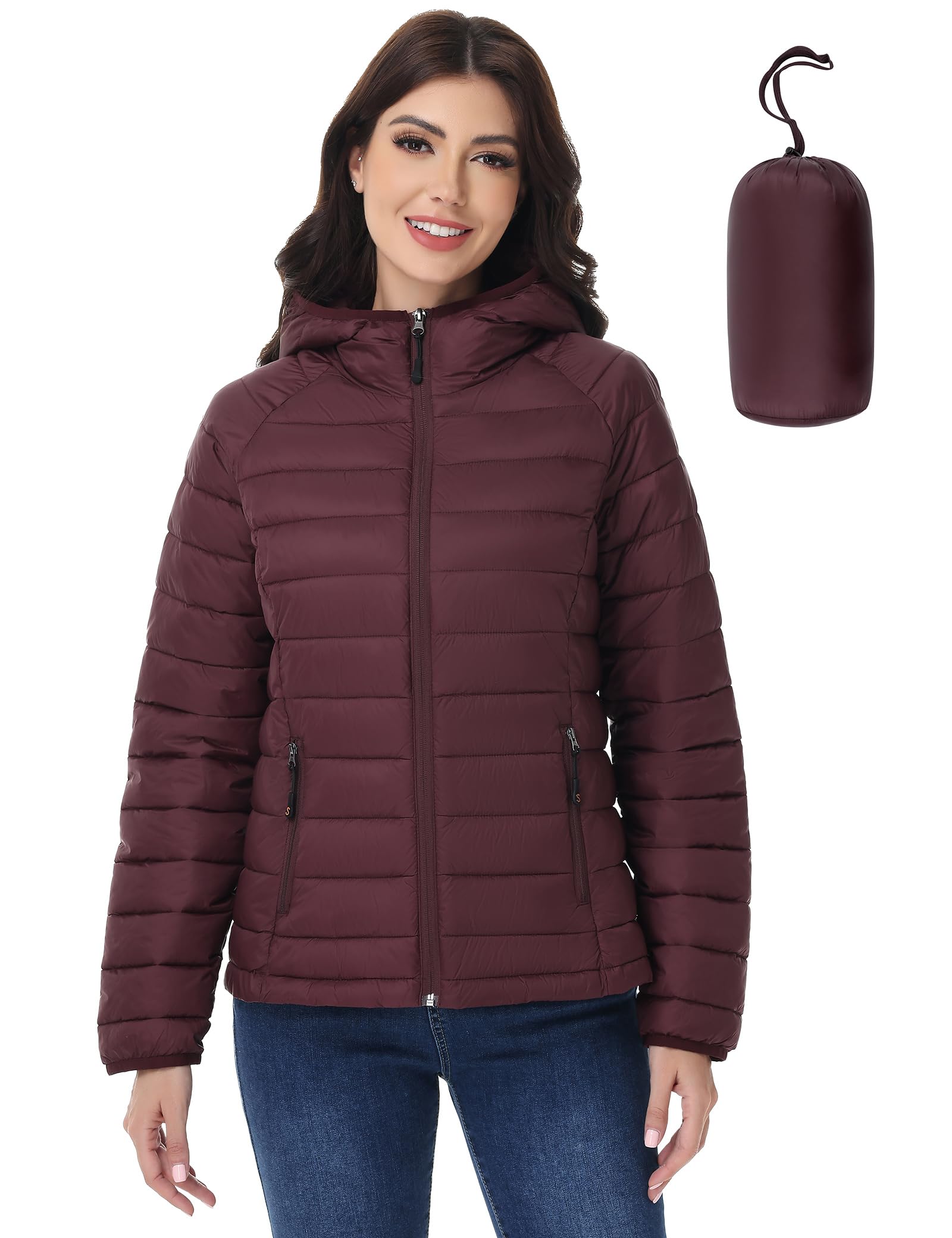 Womens Packable Puffer Jacket, Lightweight Puffer Jacket with Hood