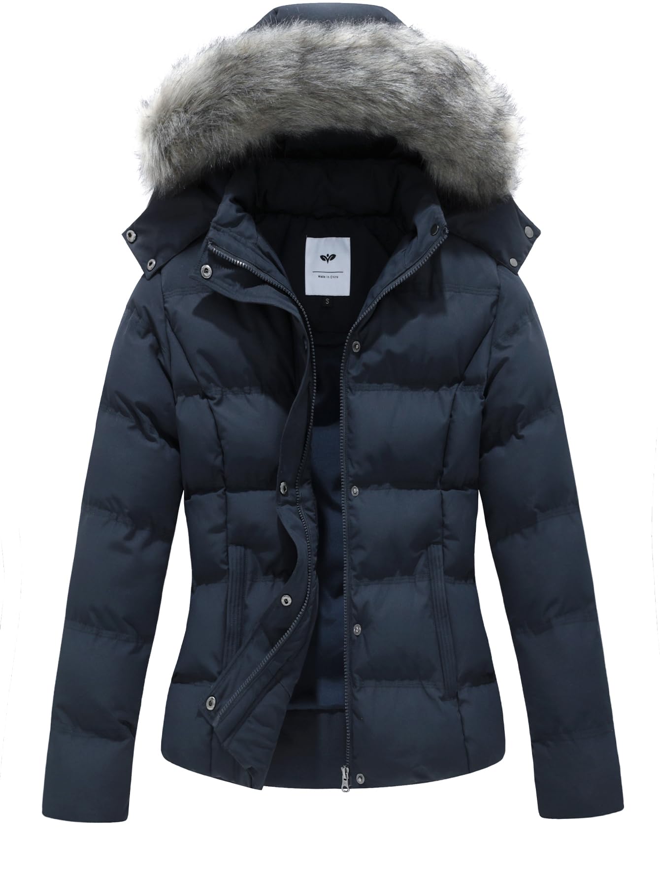 Women's Hooded Warm Winter Coat Quilted Thicken Puffer Jacket with Removable Fur Hood