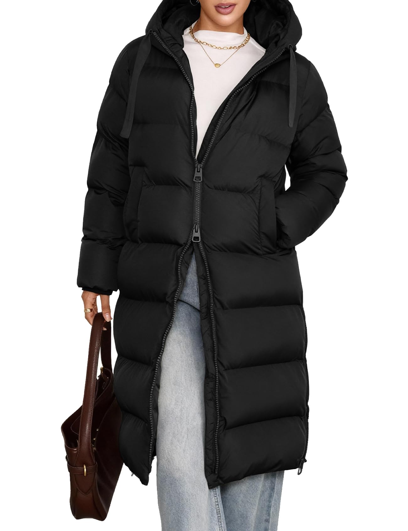 Women's Long Winter Puffer Jacket - Warm Longline Hooded Maxi Down Coat for Women