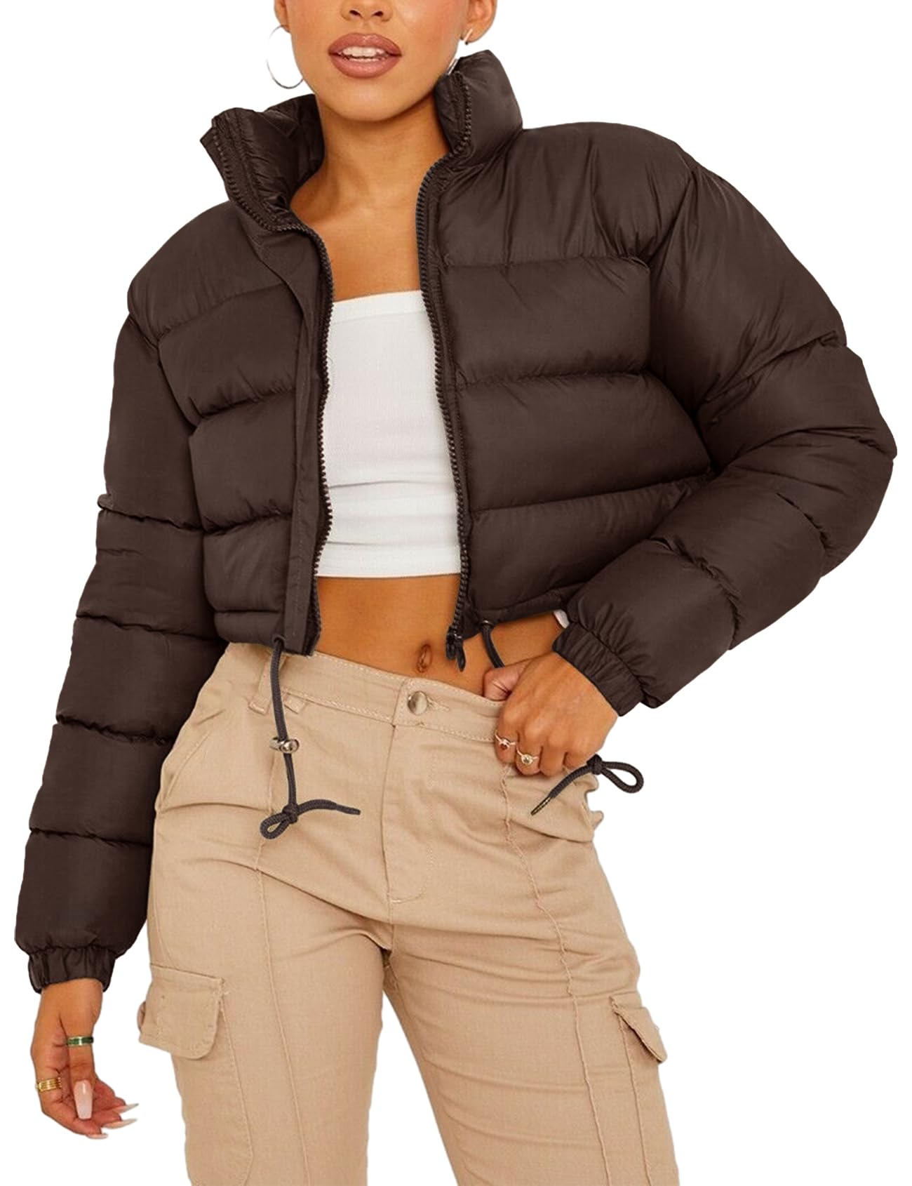 Women Cropped Puffer Jacket Winter Zip Up Short Padded Down Coat