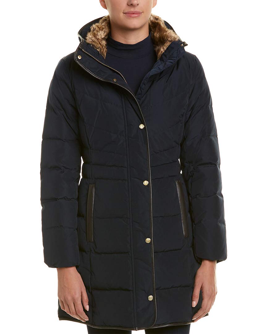 womens Taffeta Down Coat With Faux Fur Collar