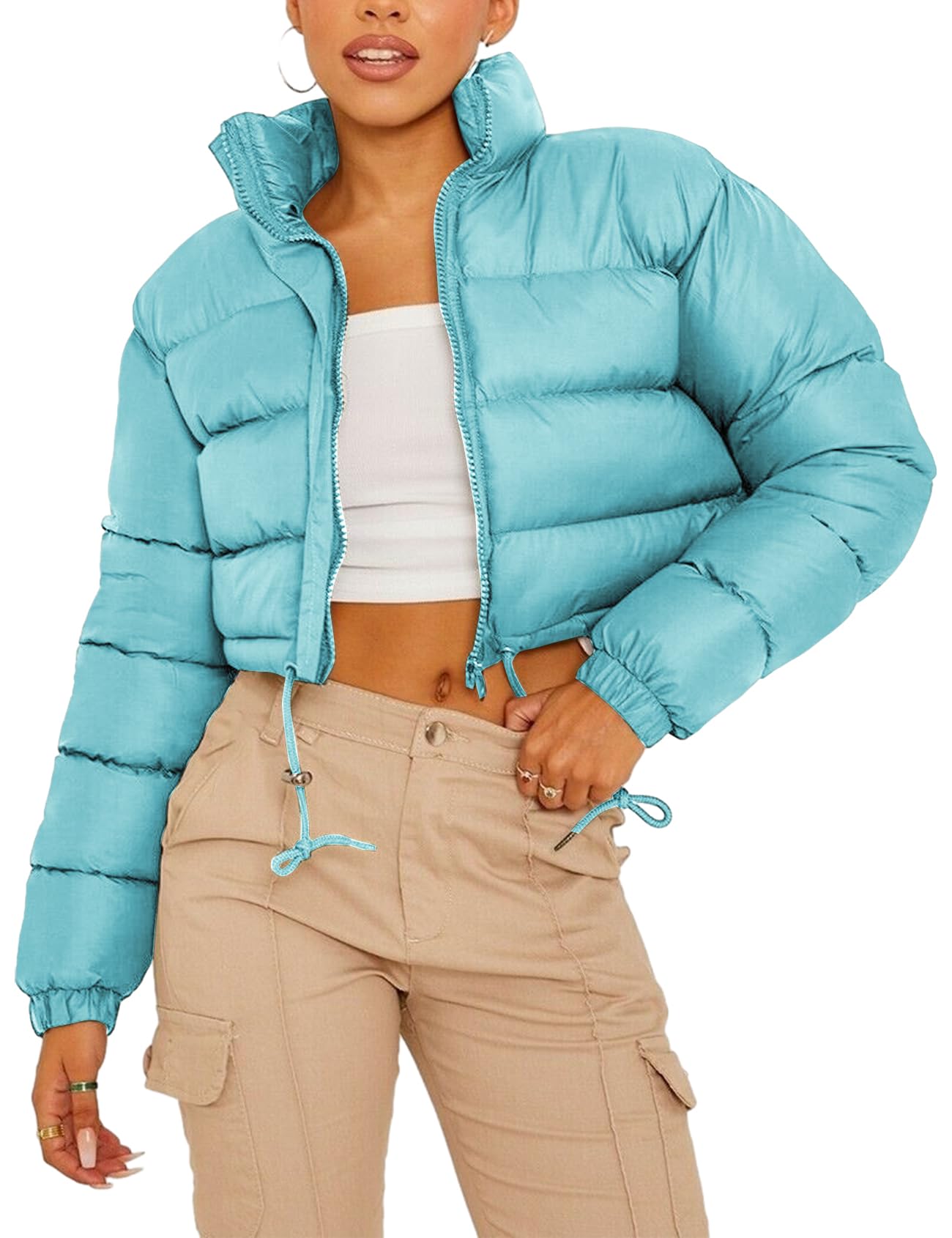 Women Cropped Puffer Jacket Winter Zip Up Short Padded Down Coat