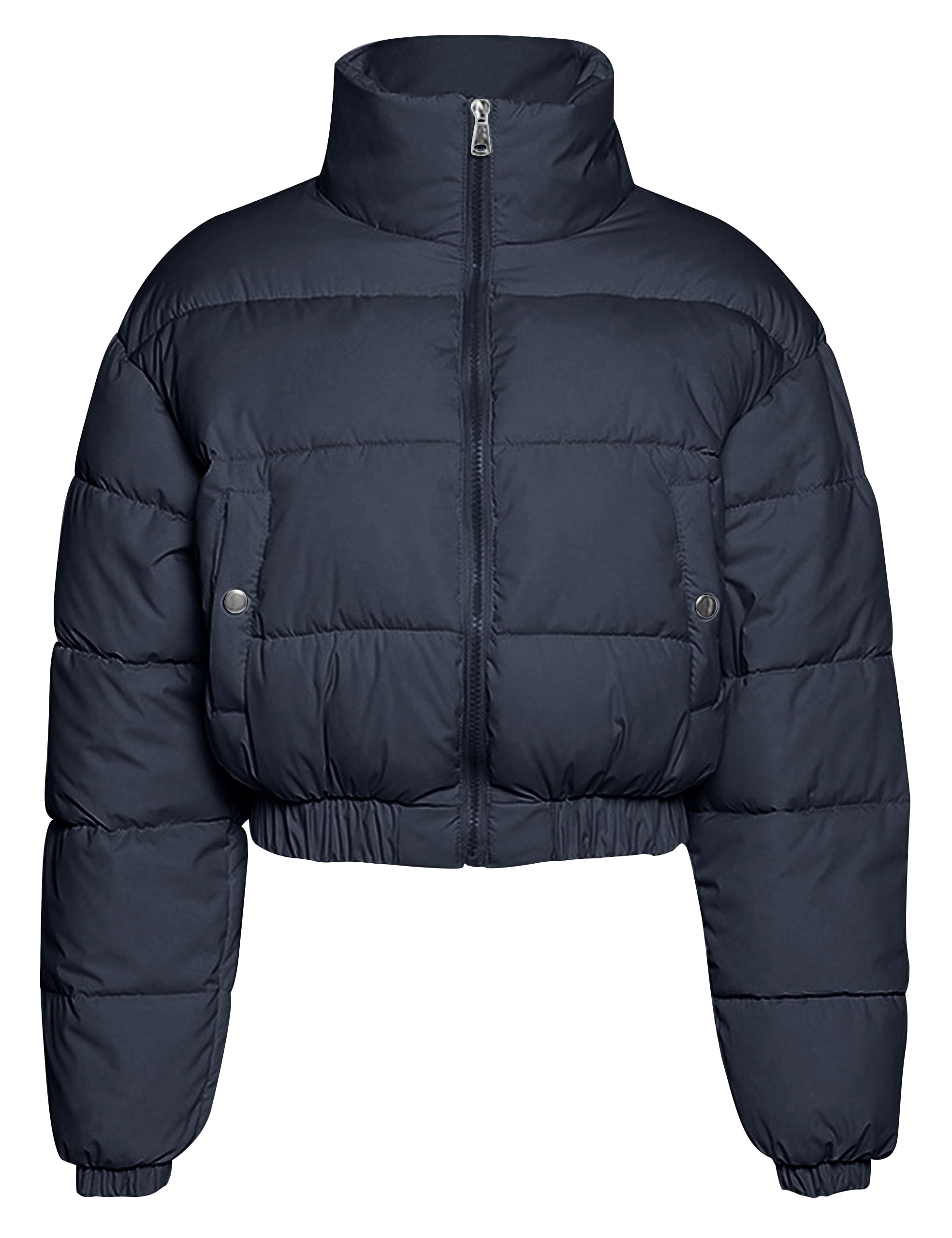 Women's Cropped Puffer Jacket Zip Up Stand Collar Padded Winter Down Coat