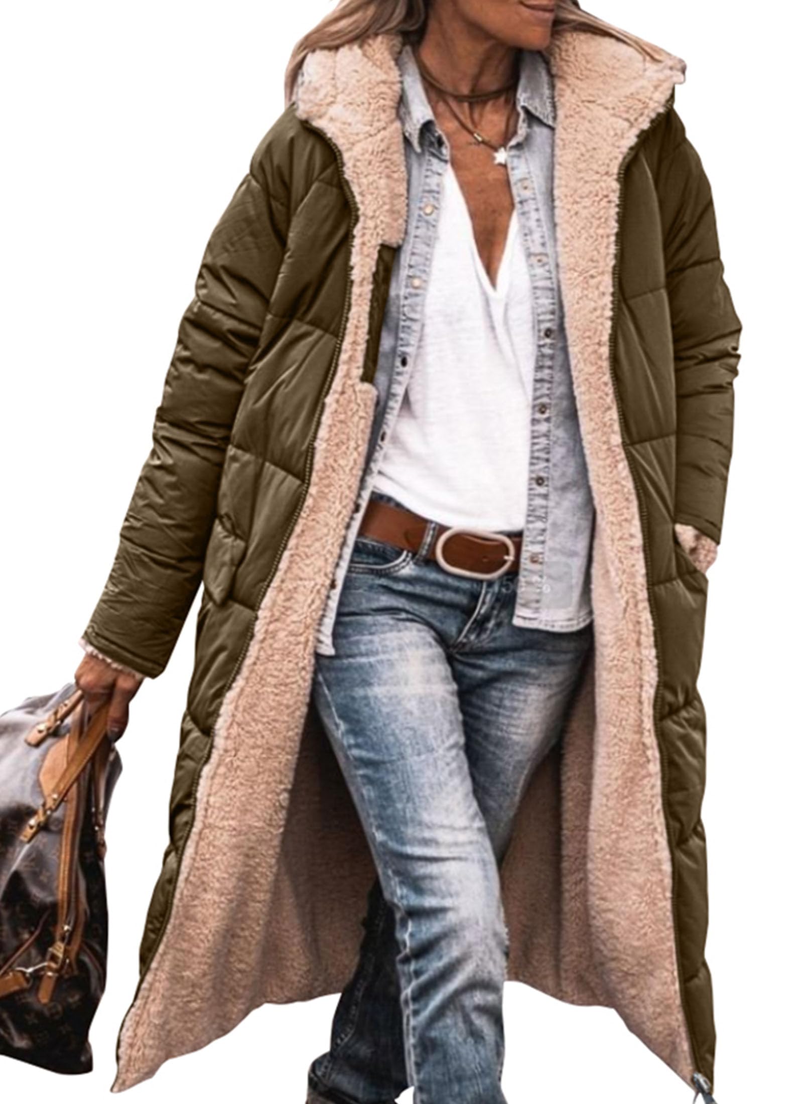 Women's Winter Fashion Clothes Oversized Shearling Fleece Long Coats Jackets