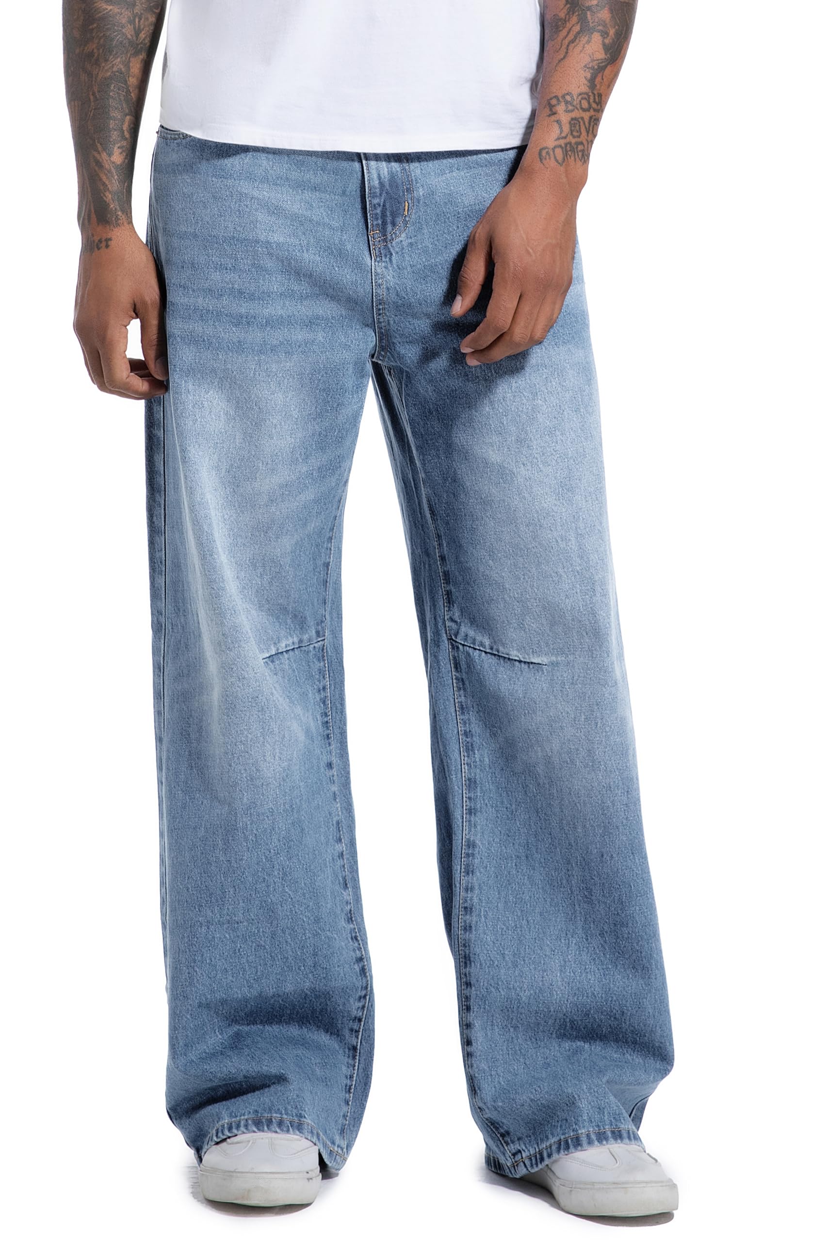 Men's Non-Stretch Loose Fit Wide-Leg Super Baggy Long Jeans Denim Pants