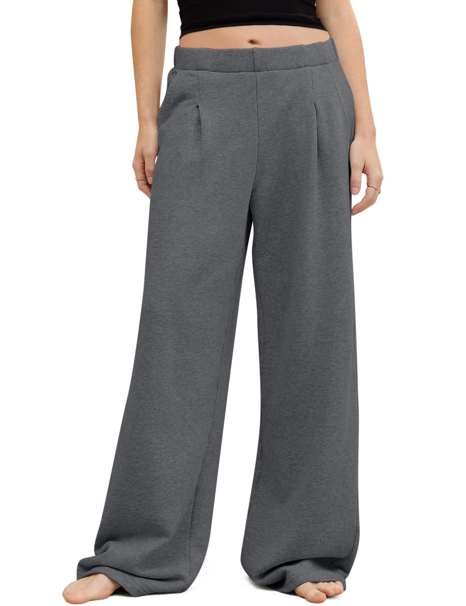 Women's Wide Leg Sweatpants Baggy Straight Leg Sweat Pants Elastic High Waisted Loose Pants with Pockets