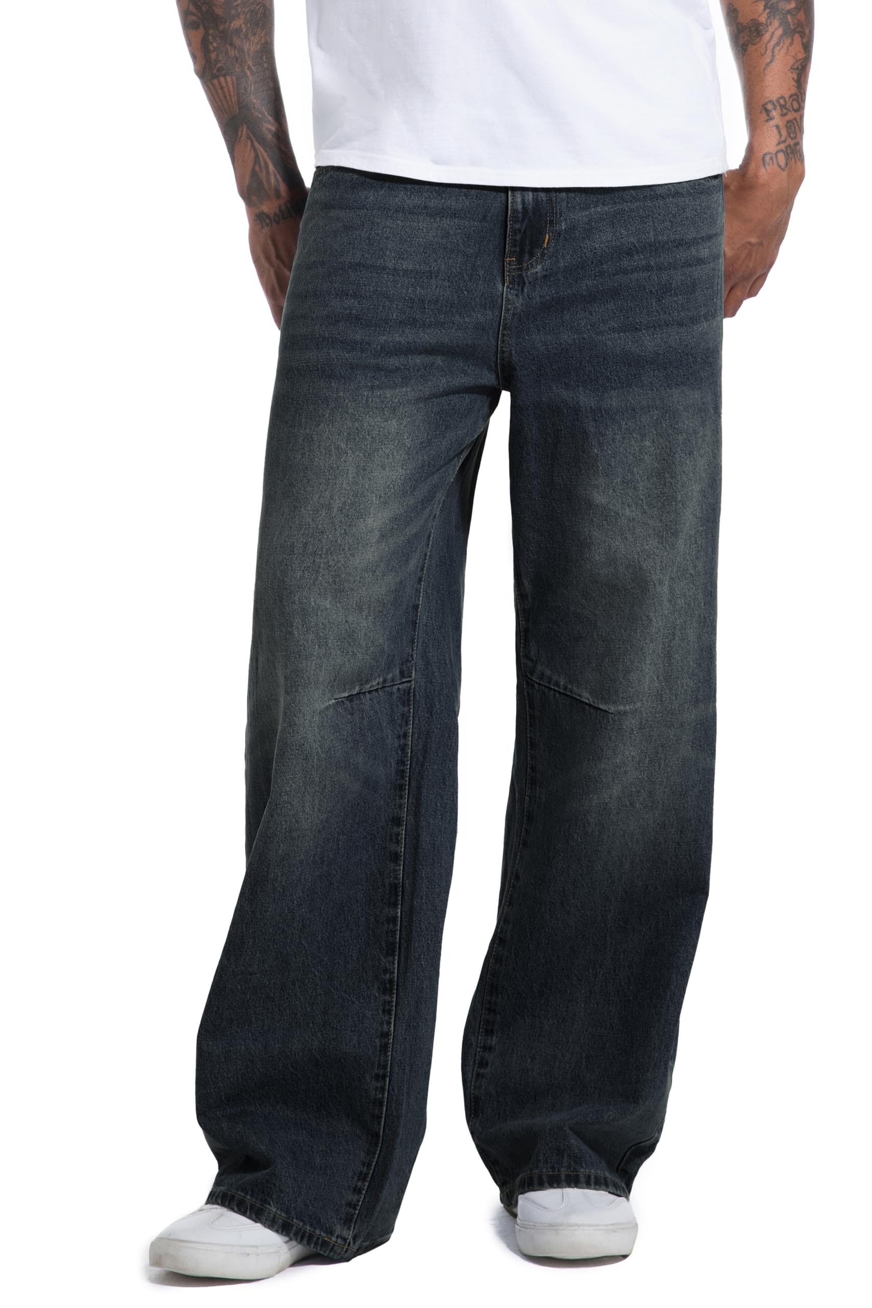Men's Non-Stretch Loose Fit Wide-Leg Super Baggy Long Jeans Denim Pants