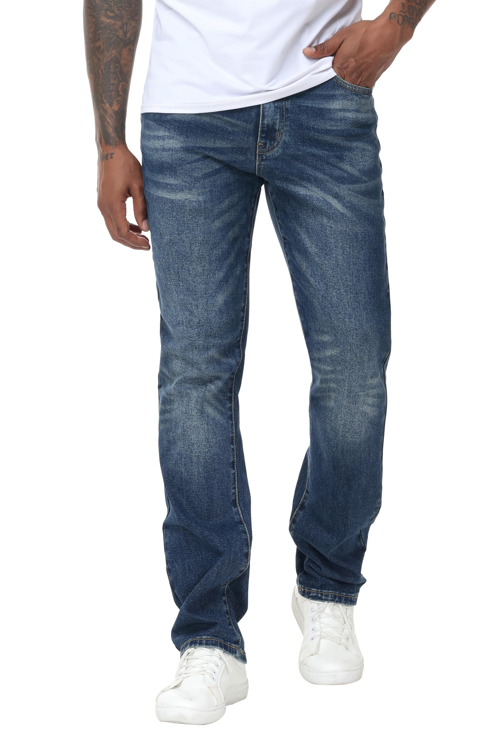Men's Stretch Regular Fit Straight-Leg Cotton Fashion Comfort Flex Waist Denim Pants Jeans
