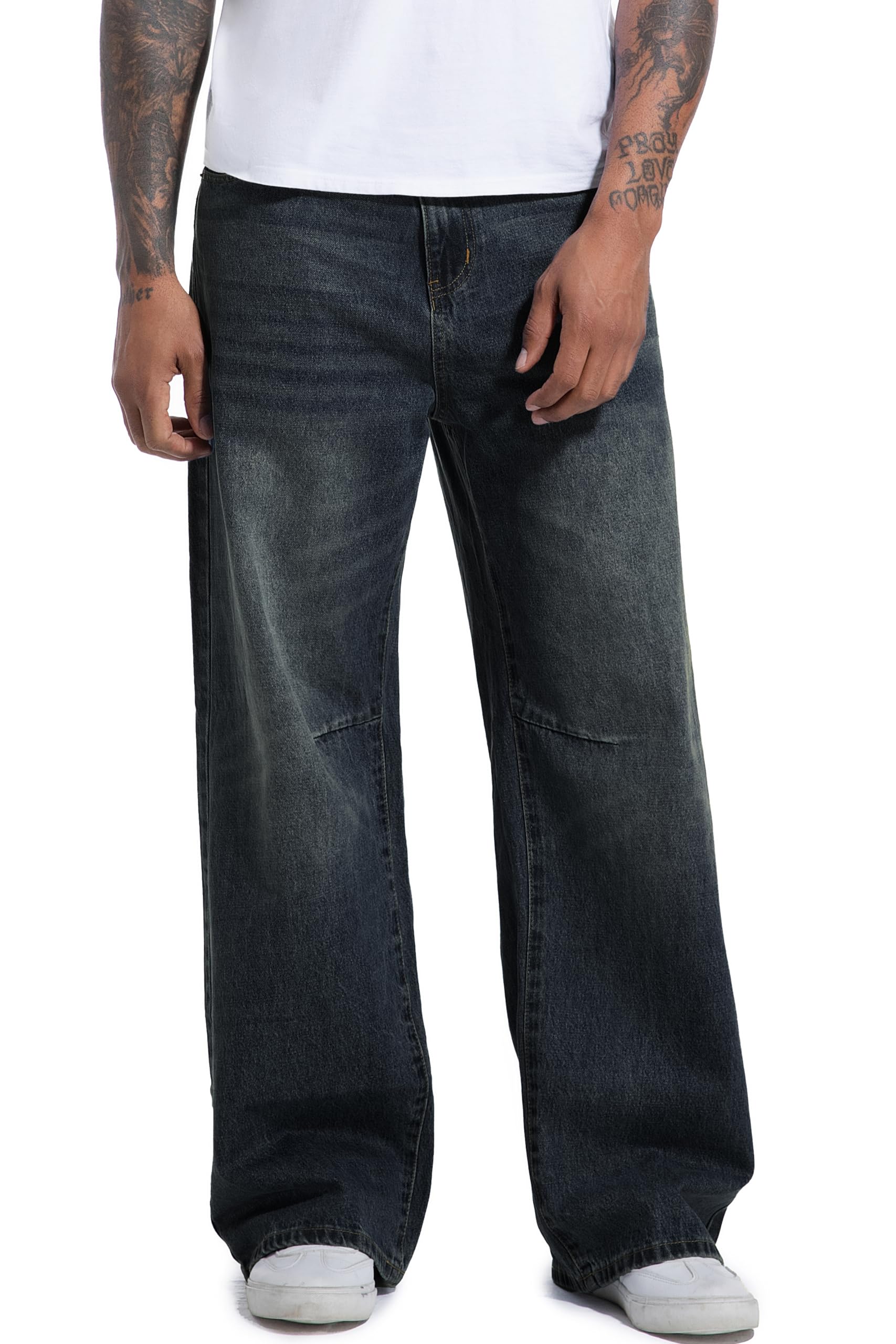 Men's Non-Stretch Loose Fit Wide-Leg Super Baggy Long Jeans Denim Pants