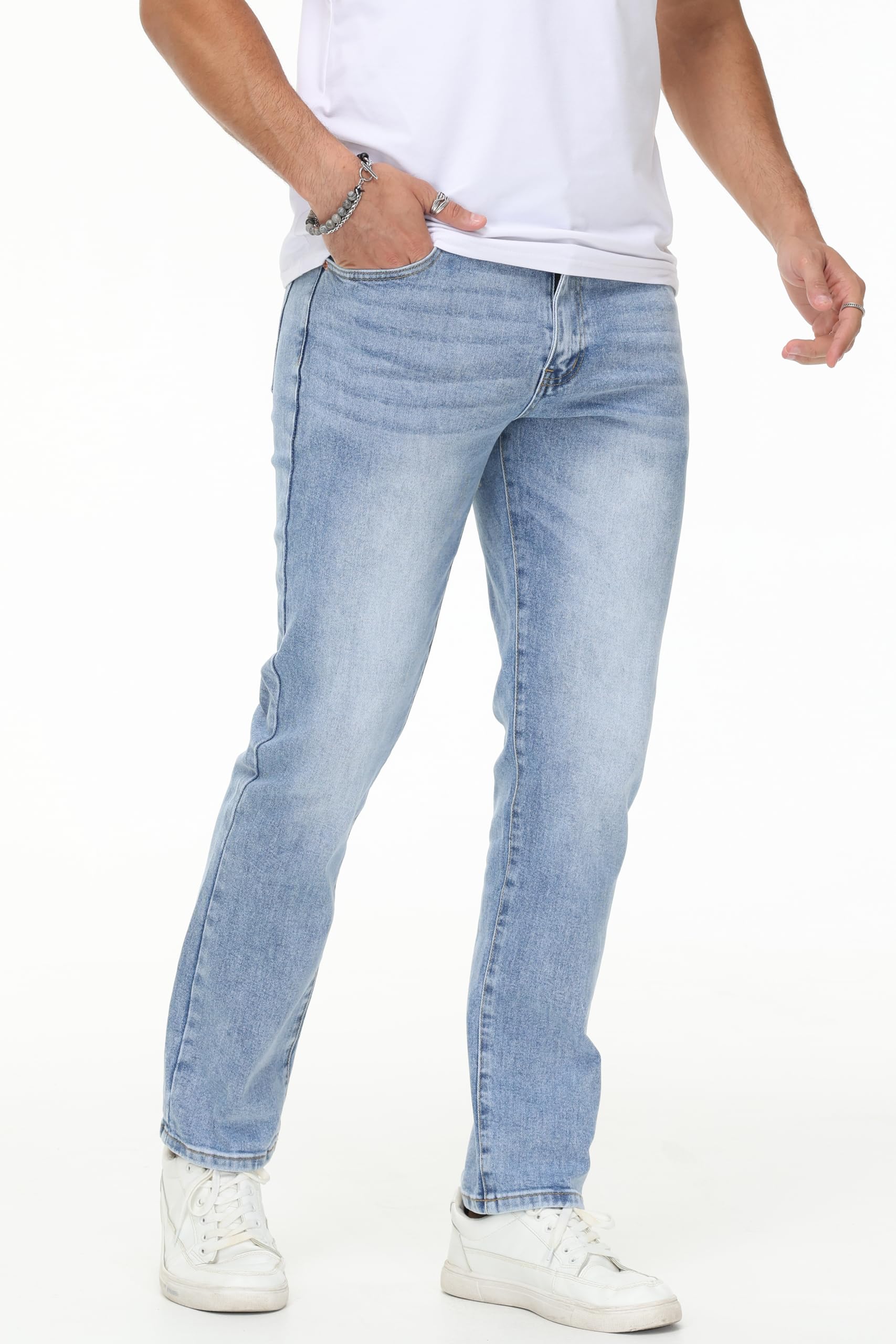 Men's Stretch Regular Fit Straight-Leg Cotton Fashion Comfort Flex Waist Denim Pants Jeans