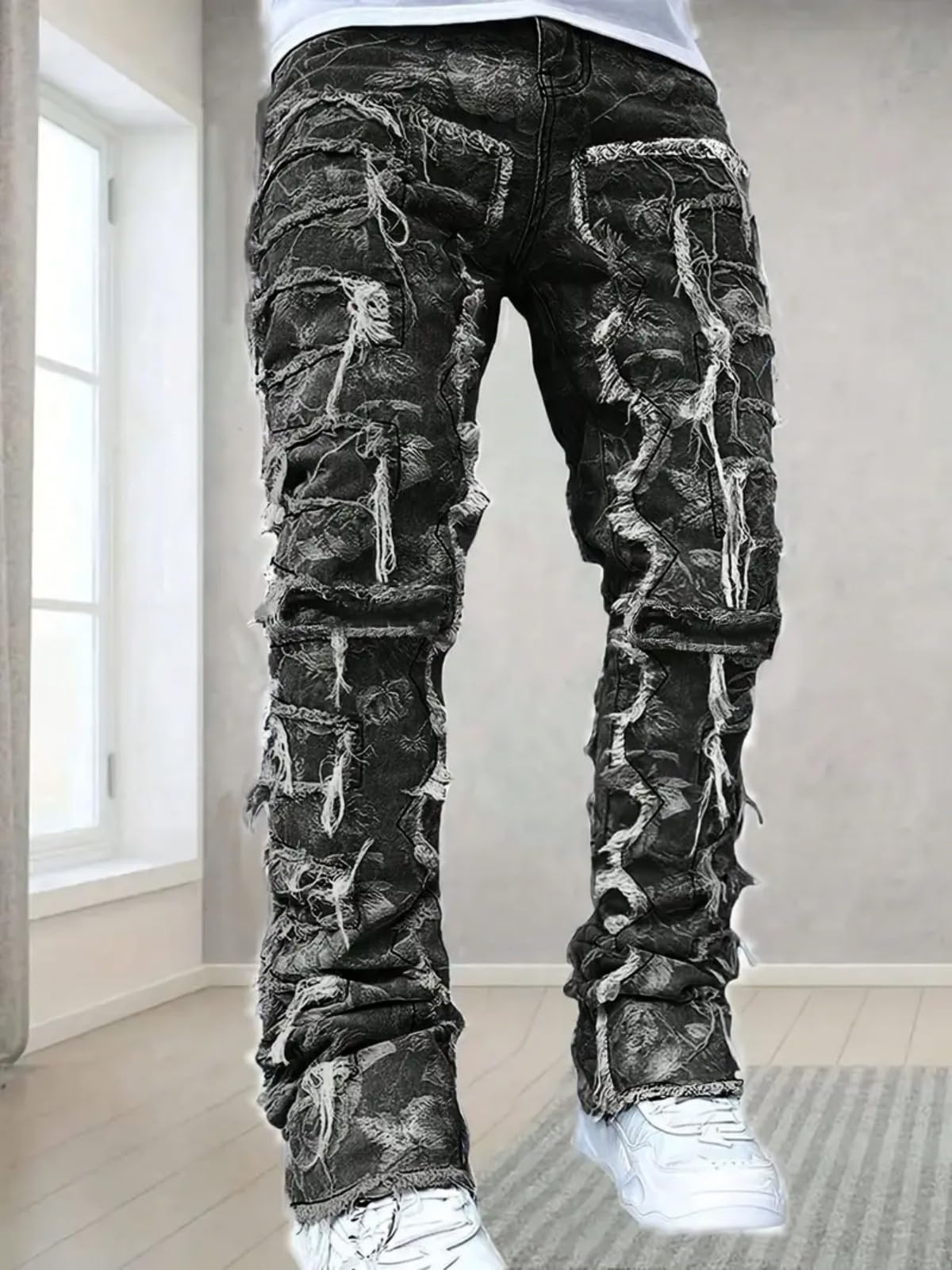 Jeans Men Skinny Ripped Jeans Slim Fit Denim Pants Y2K Goth Harajuku Emo Jeans Trouser