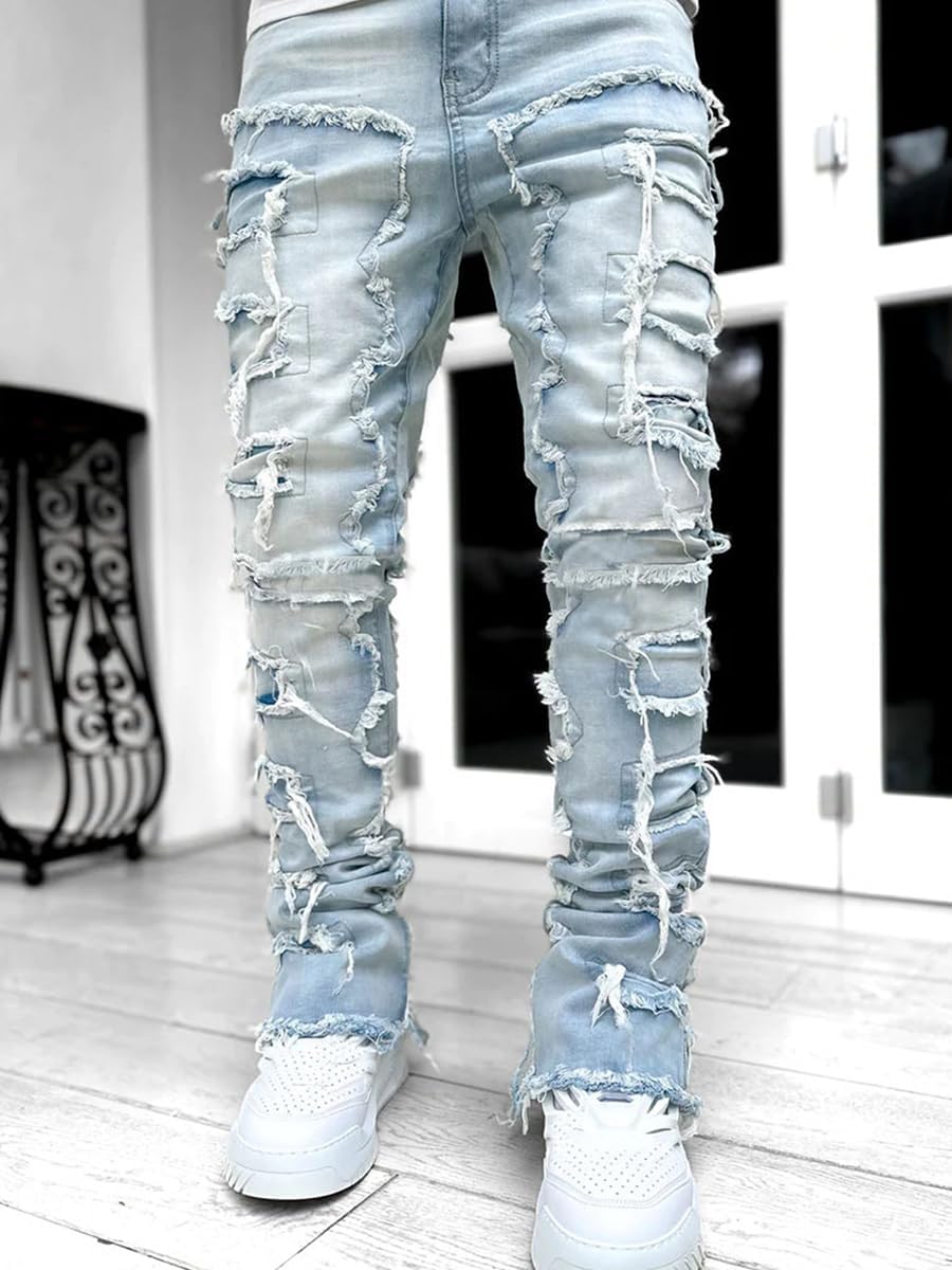Jeans Men Skinny Ripped Jeans Slim Fit Denim Pants Y2K Goth Harajuku Emo Jeans Trouser