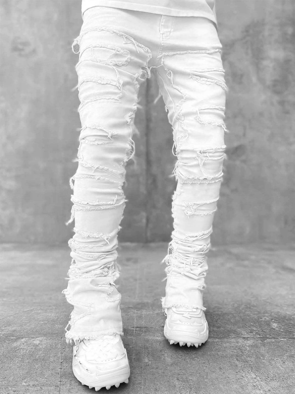Jeans Men Skinny Ripped Jeans Slim Fit Denim Pants Y2K Goth Harajuku Emo Jeans Trouser