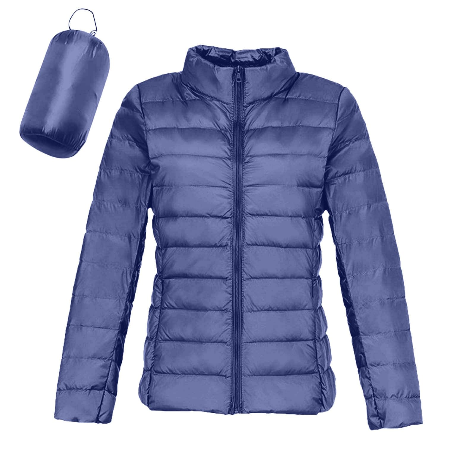 Puffer Jacket Women Casual Feather Lightweight Down Jackets Packable Solid Color Puffer Coats With Storage Bag Winter