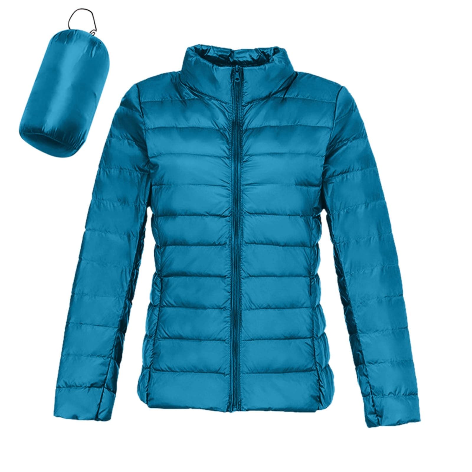 Puffer Jacket Women Casual Feather Lightweight Down Jackets Packable Solid Color Puffer Coats With Storage Bag Winter