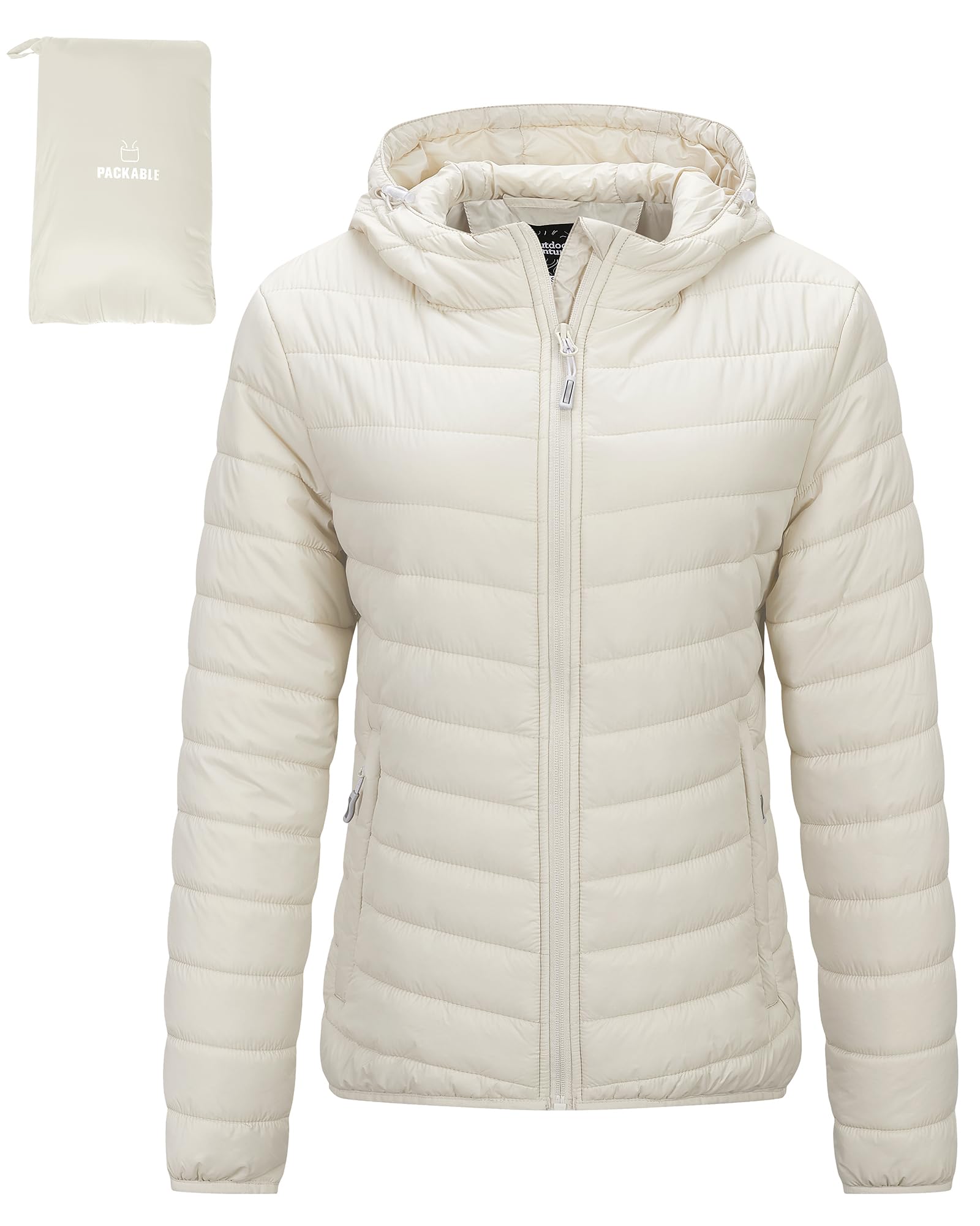 Women's Packable Lightweight Full-Zip Puffer Jacket with Hood Quilted Winter Coat