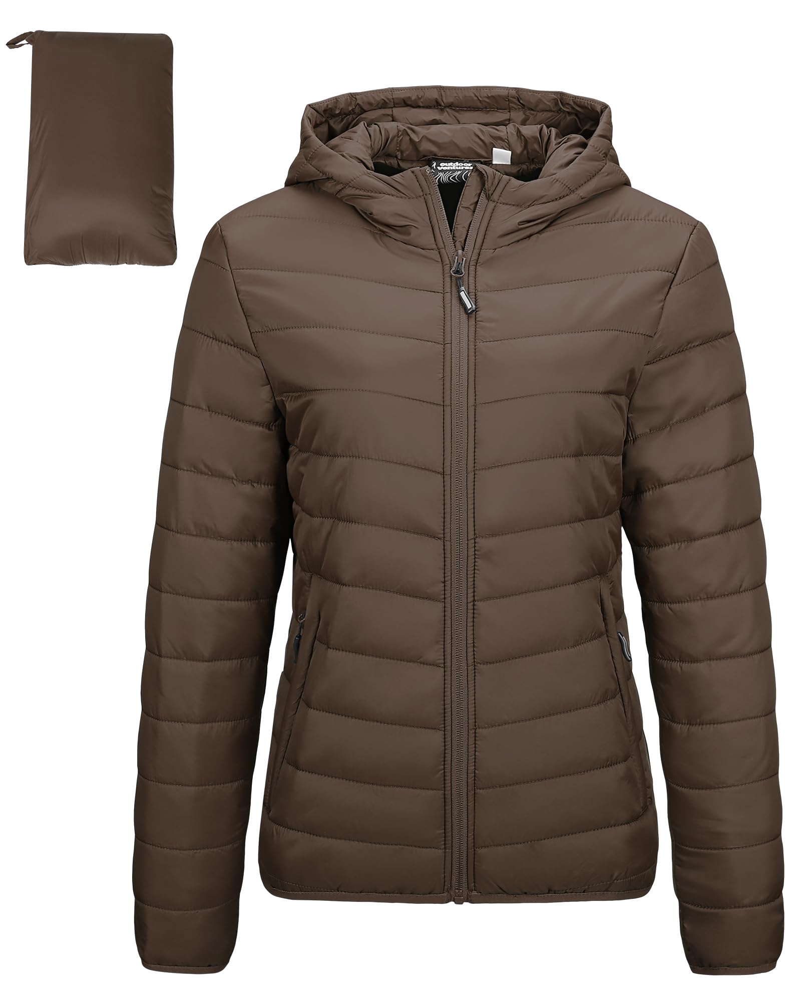 Women's Packable Lightweight Full-Zip Puffer Jacket with Hood Quilted Winter Coat
