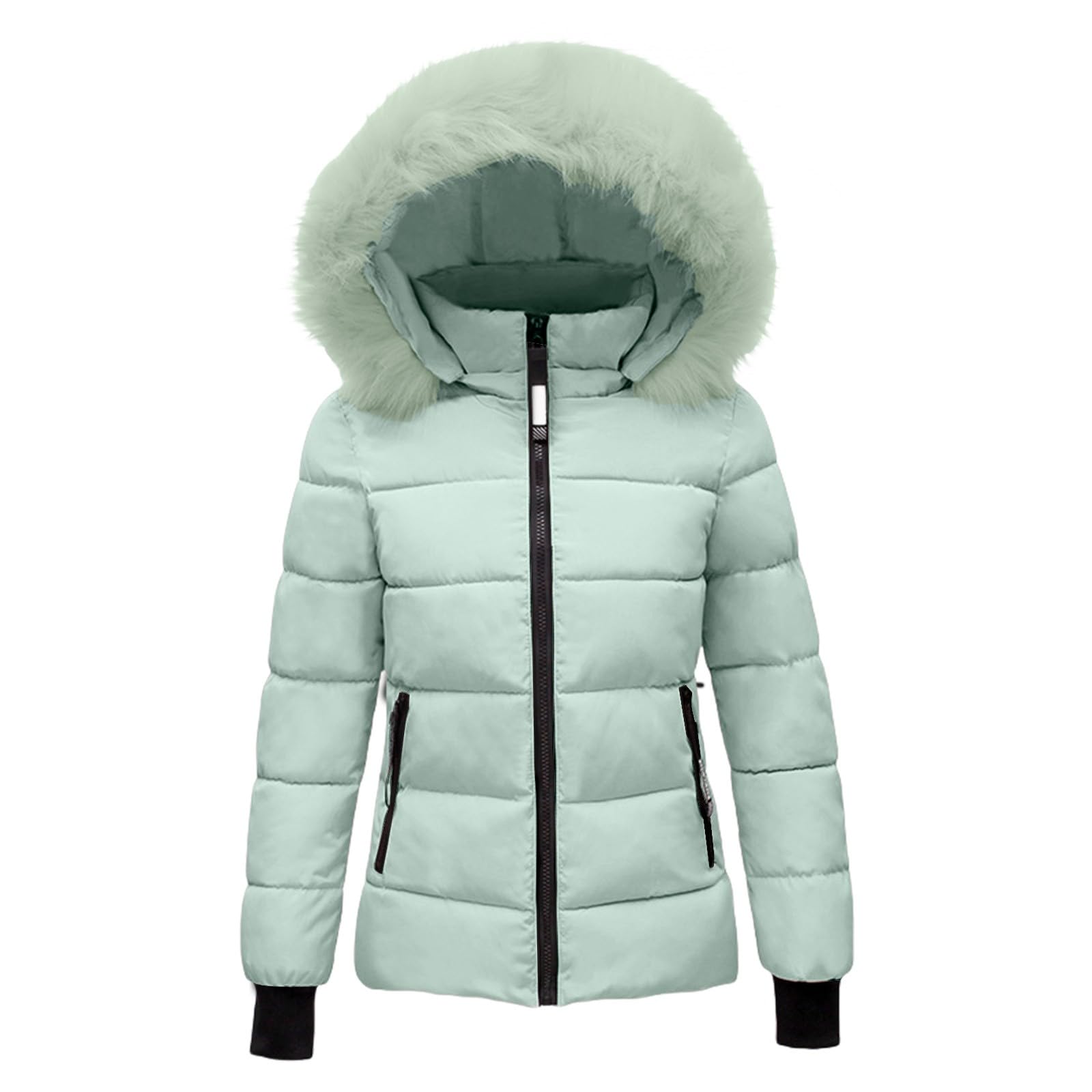 Womens Winter Coats Quilted Thicken Warm Puffer Ski Jacket Faux Fur Lined Hooded Waterproof Outdoor Comfy Down Jackets