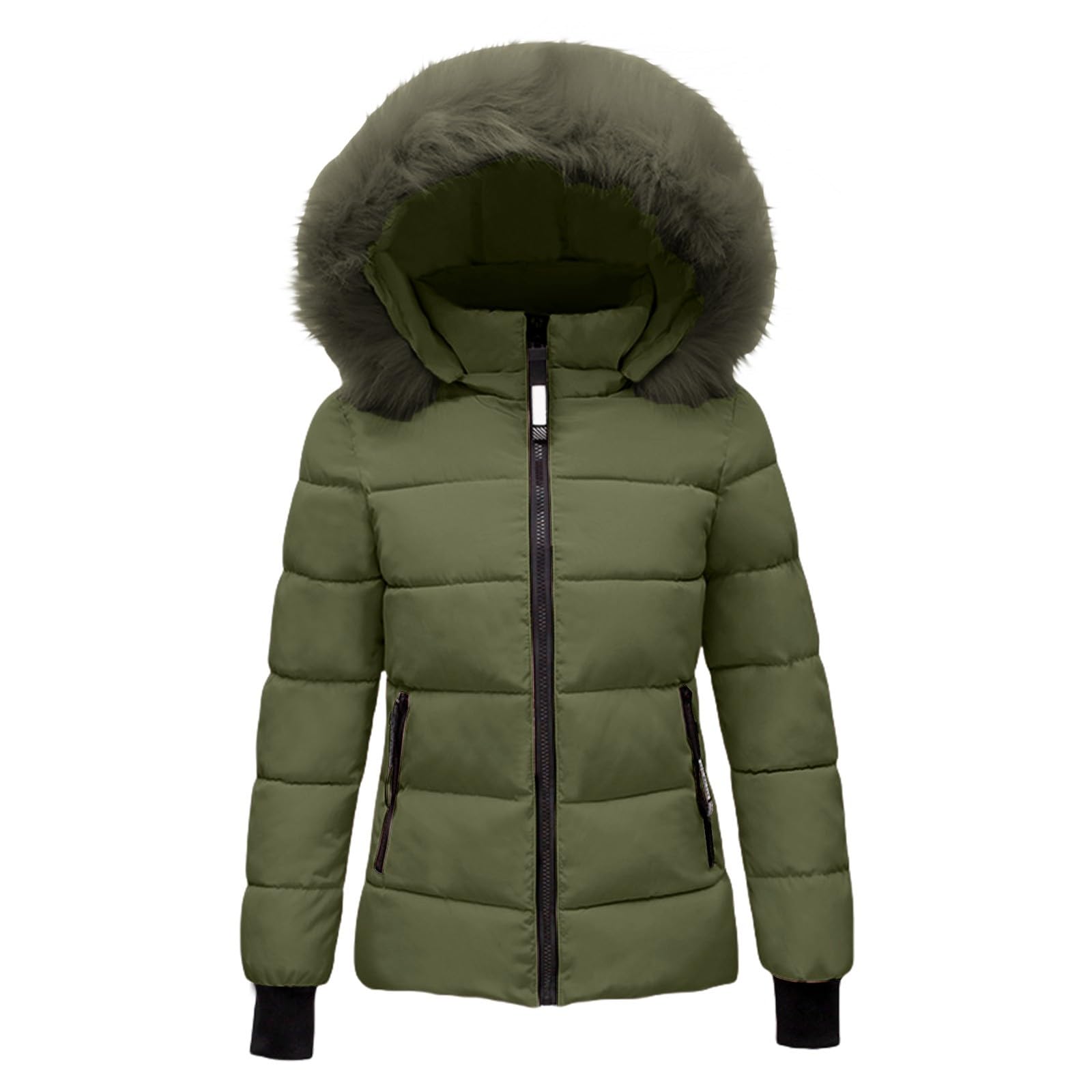 Womens Winter Coats Quilted Thicken Warm Puffer Ski Jacket Faux Fur Lined Hooded Waterproof Outdoor Comfy Down Jackets