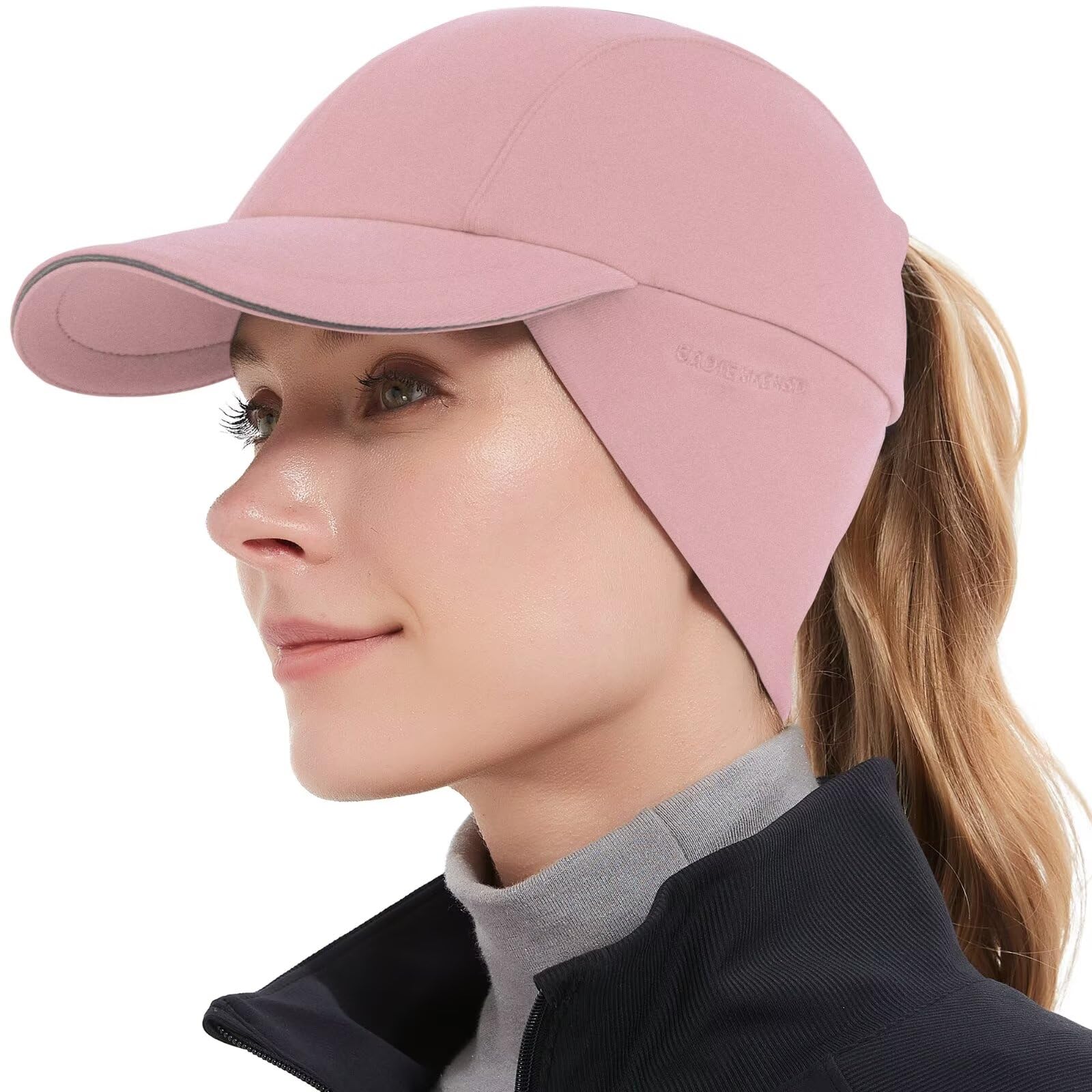 Women's Winter Reflective Wool Ponytail Hat with Pull-down Earflaps