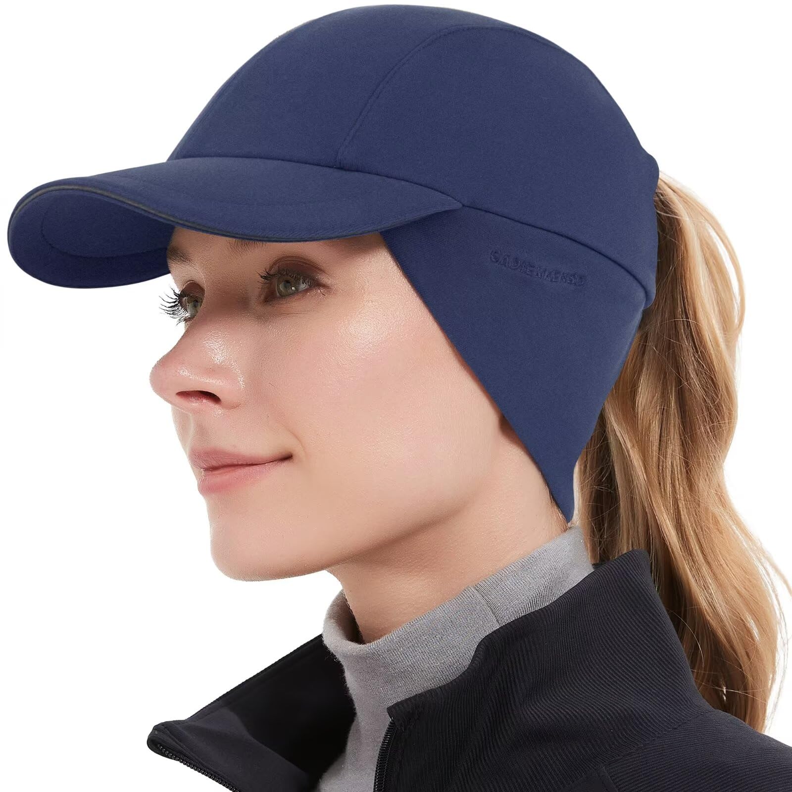 Women's Winter Reflective Wool Ponytail Hat with Pull-down Earflaps