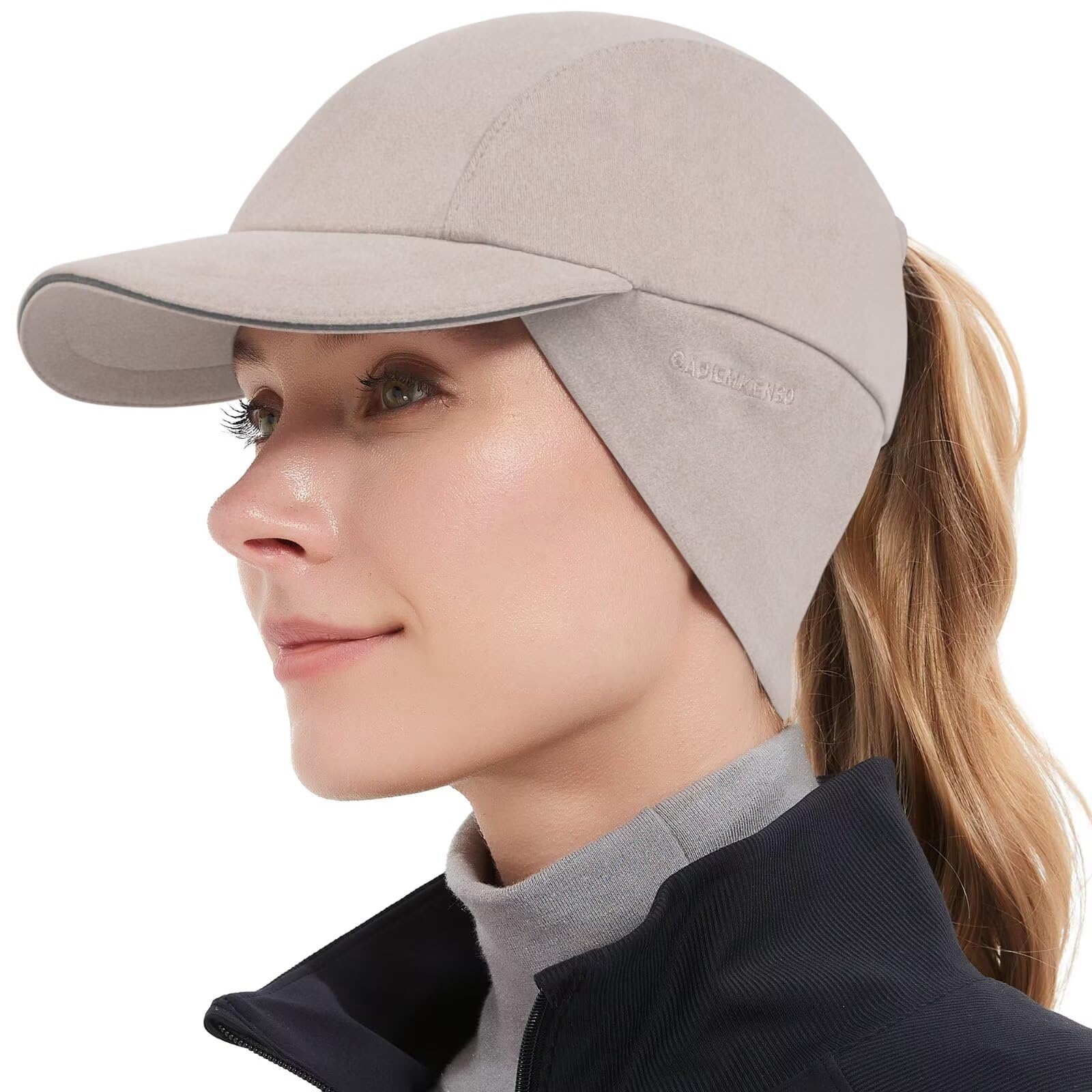Women's Winter Reflective Wool Ponytail Hat with Pull-down Earflaps