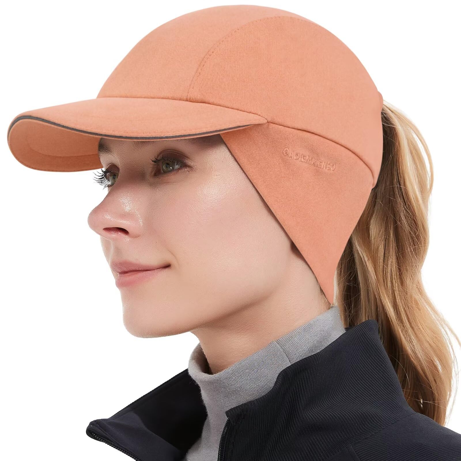 Women's Winter Reflective Wool Ponytail Hat with Pull-down Earflaps
