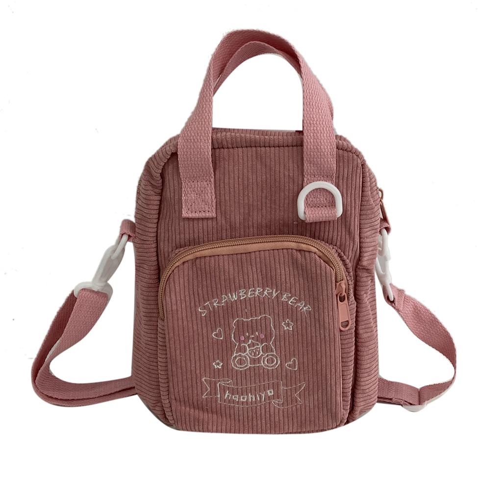 Japanese INS Style Girl Transparent PVC Mini Crossbody Bag Embroidery Cute Teddy Bear Corduroy Small Square Shoulder Bag