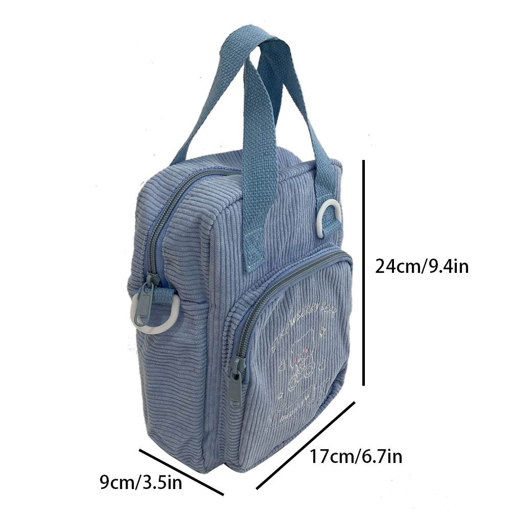 Japanese INS Style Girl Transparent PVC Mini Crossbody Bag Embroidery Cute Teddy Bear Corduroy Small Square Shoulder Bag