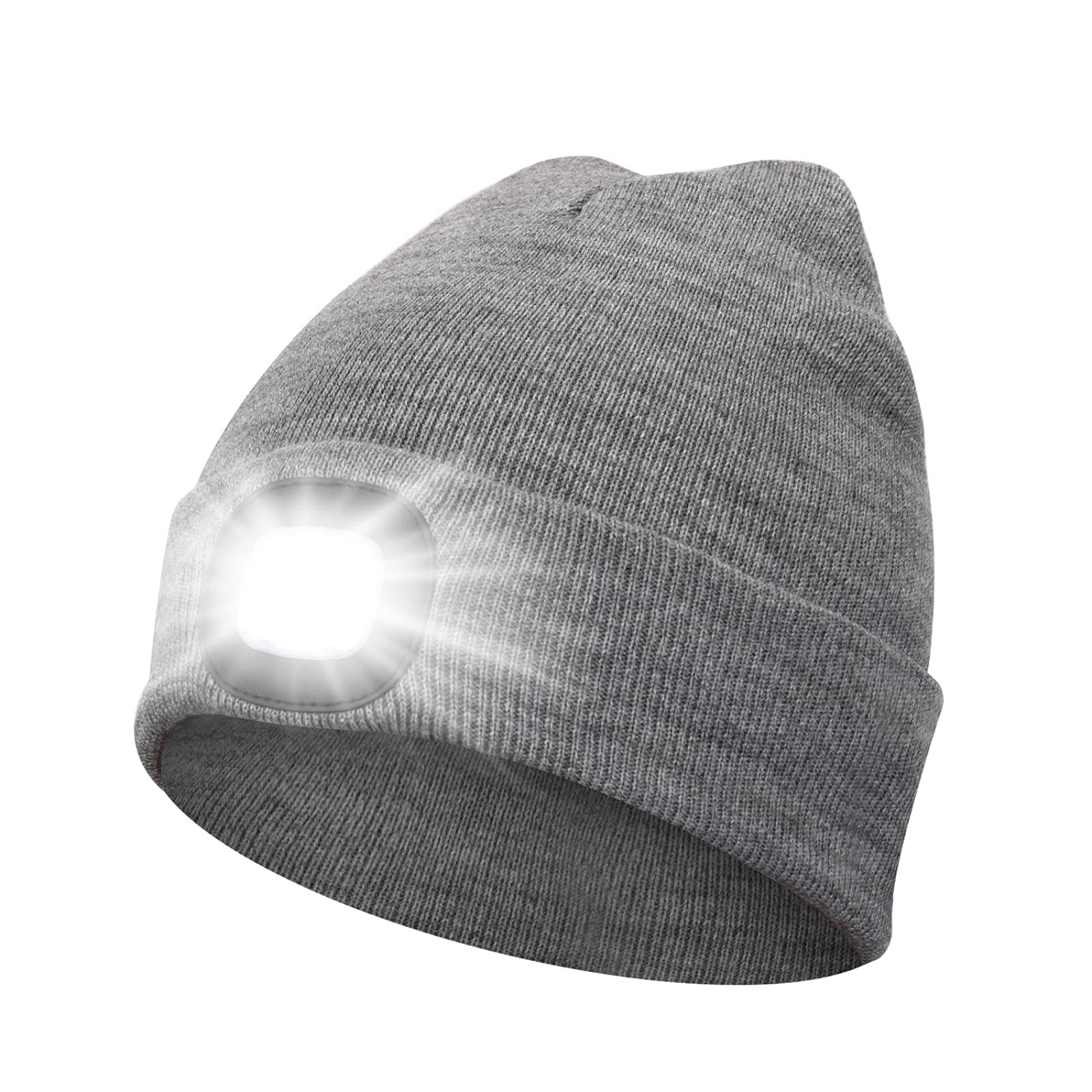 Beanie Hat with Lights, Unisex LED Beanie Cap with Light, USB Rechargeable Running Hat, Mountain Hat for Men, Women and Teenagers
