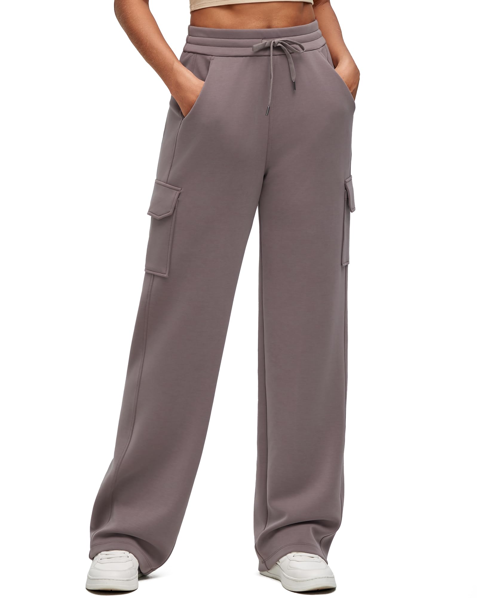 Smoofit Modal Soft Wide Leg Cargo Sweatpants for Women Drawstring Casual Pants with Pockets