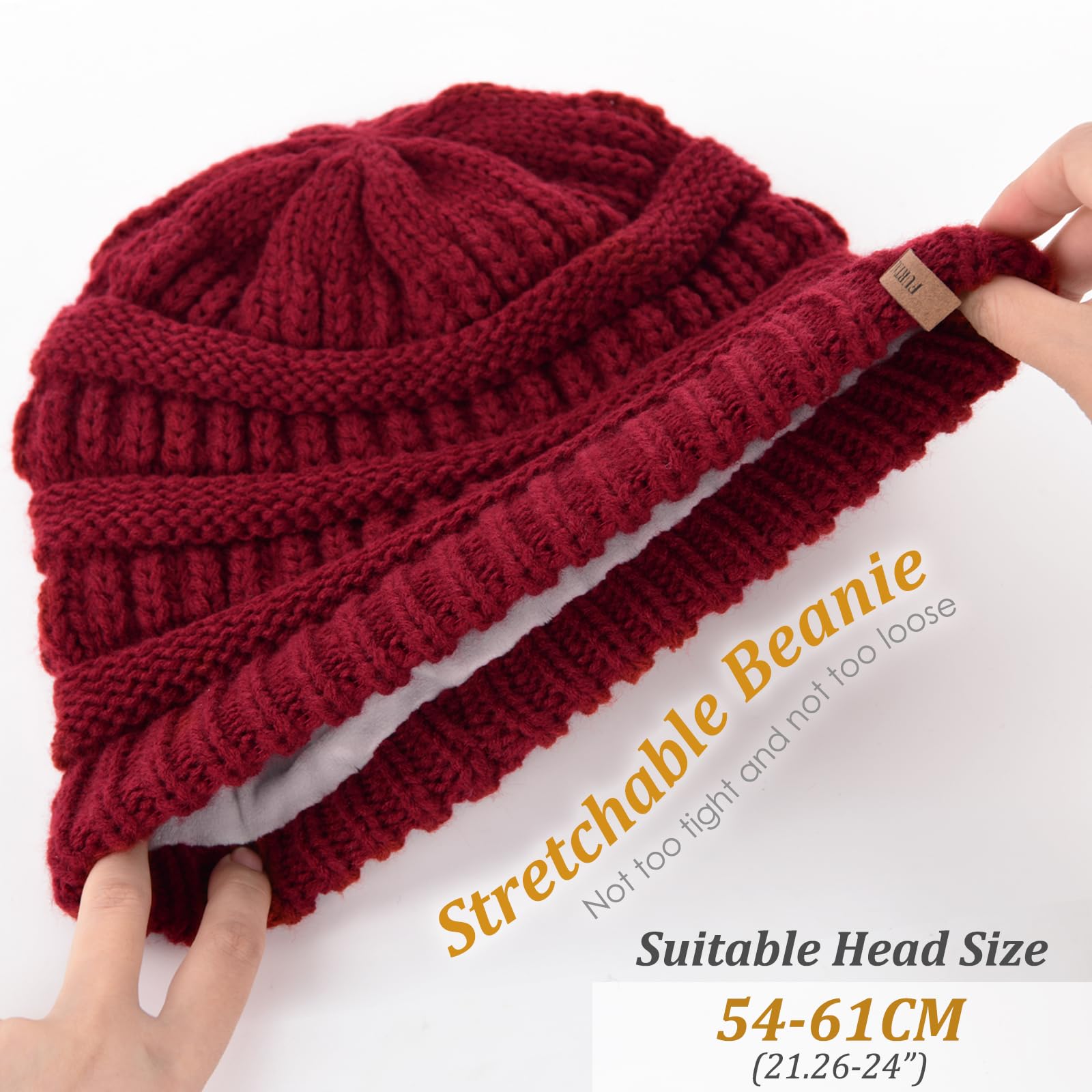 Women's winter hat with wool lining, knitted without brim, casual and warm hat, ski skull cap