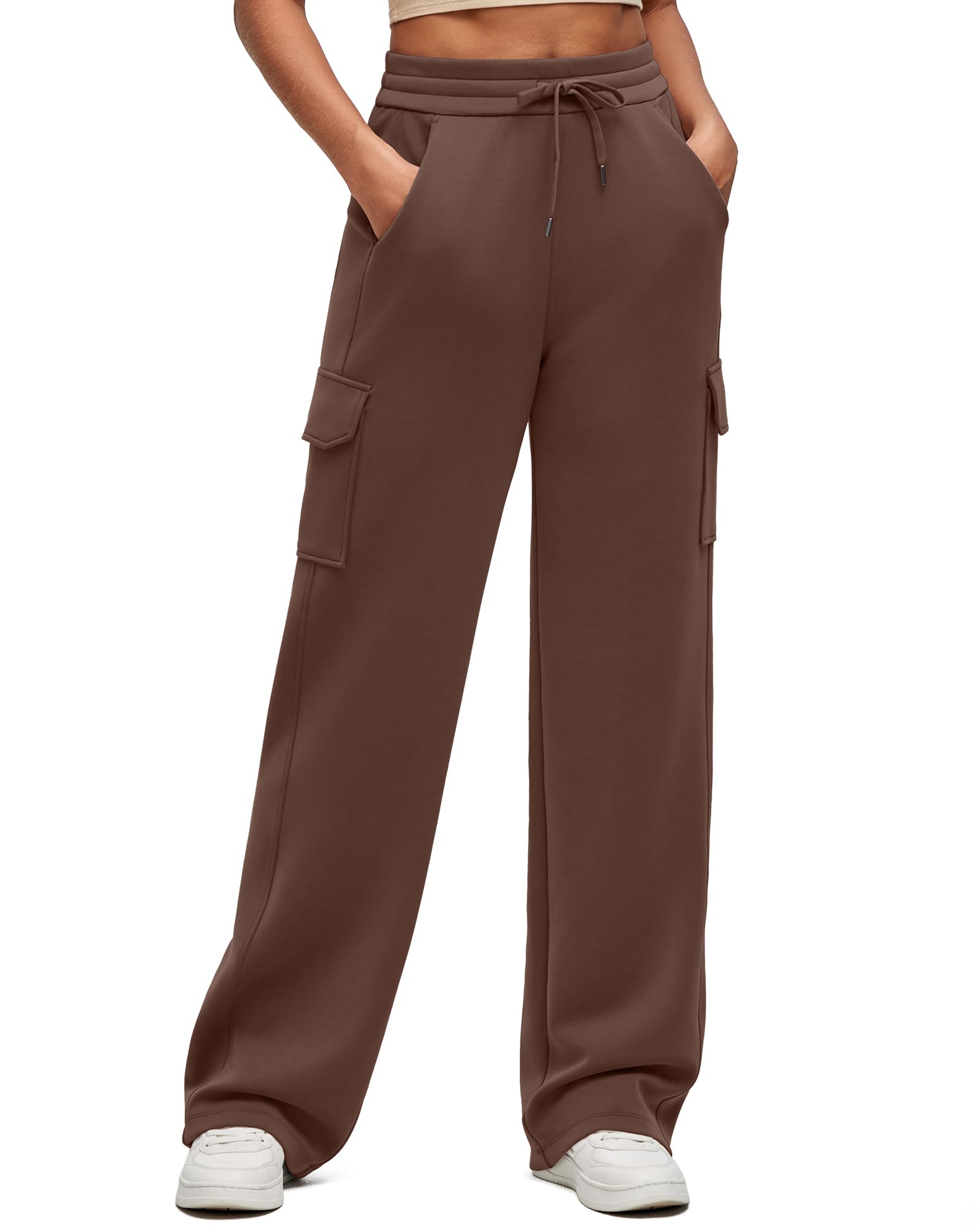 Smoofit Modal Soft Wide Leg Cargo Sweatpants for Women Drawstring Casual Pants with Pockets