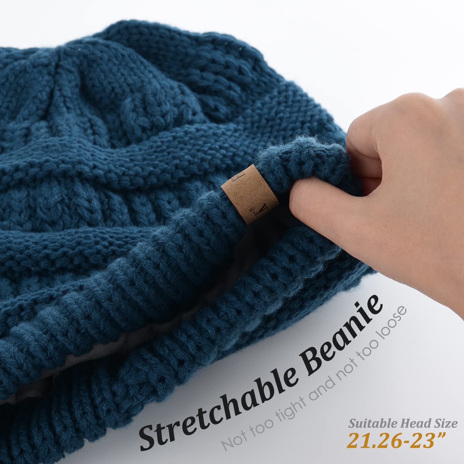 Women's winter hat with wool lining, knitted without brim, casual and warm hat, ski skull cap