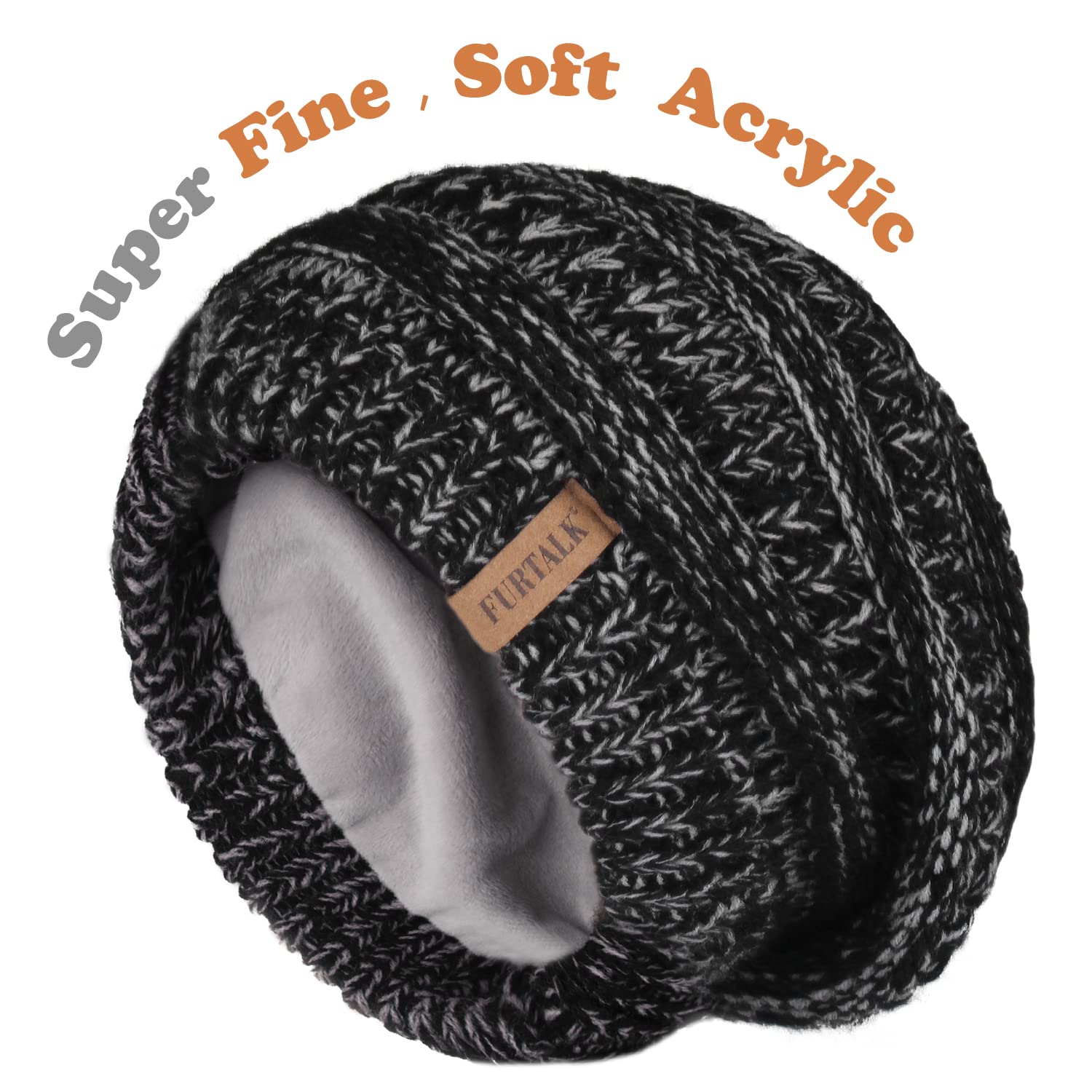 Women's winter hat with wool lining, knitted without brim, casual and warm hat, ski skull cap