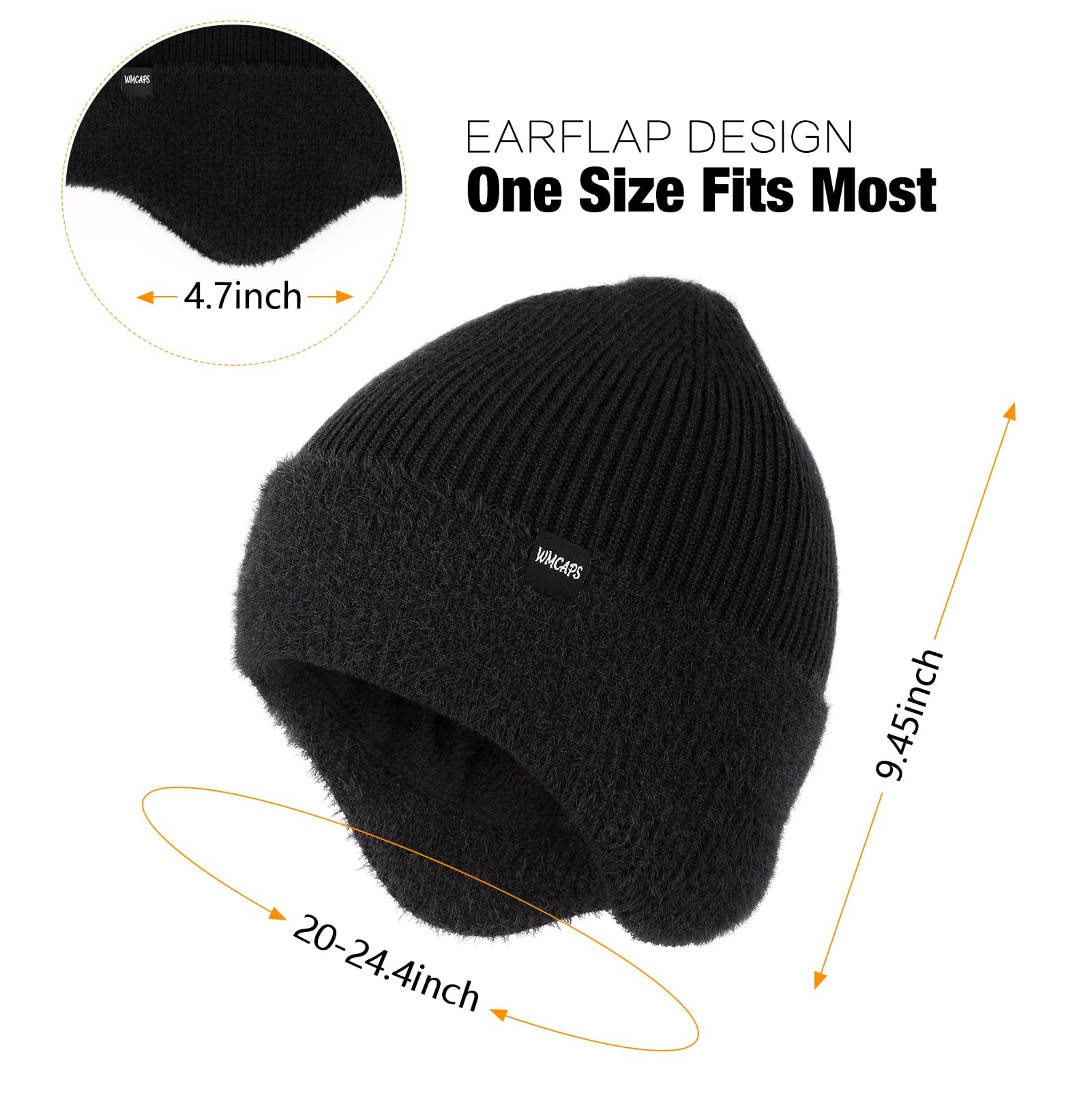 Winter Wool Knit Beanie with Ear Flaps, Unisex, Outdoor Warm Knit Hat, Long Sock Hat