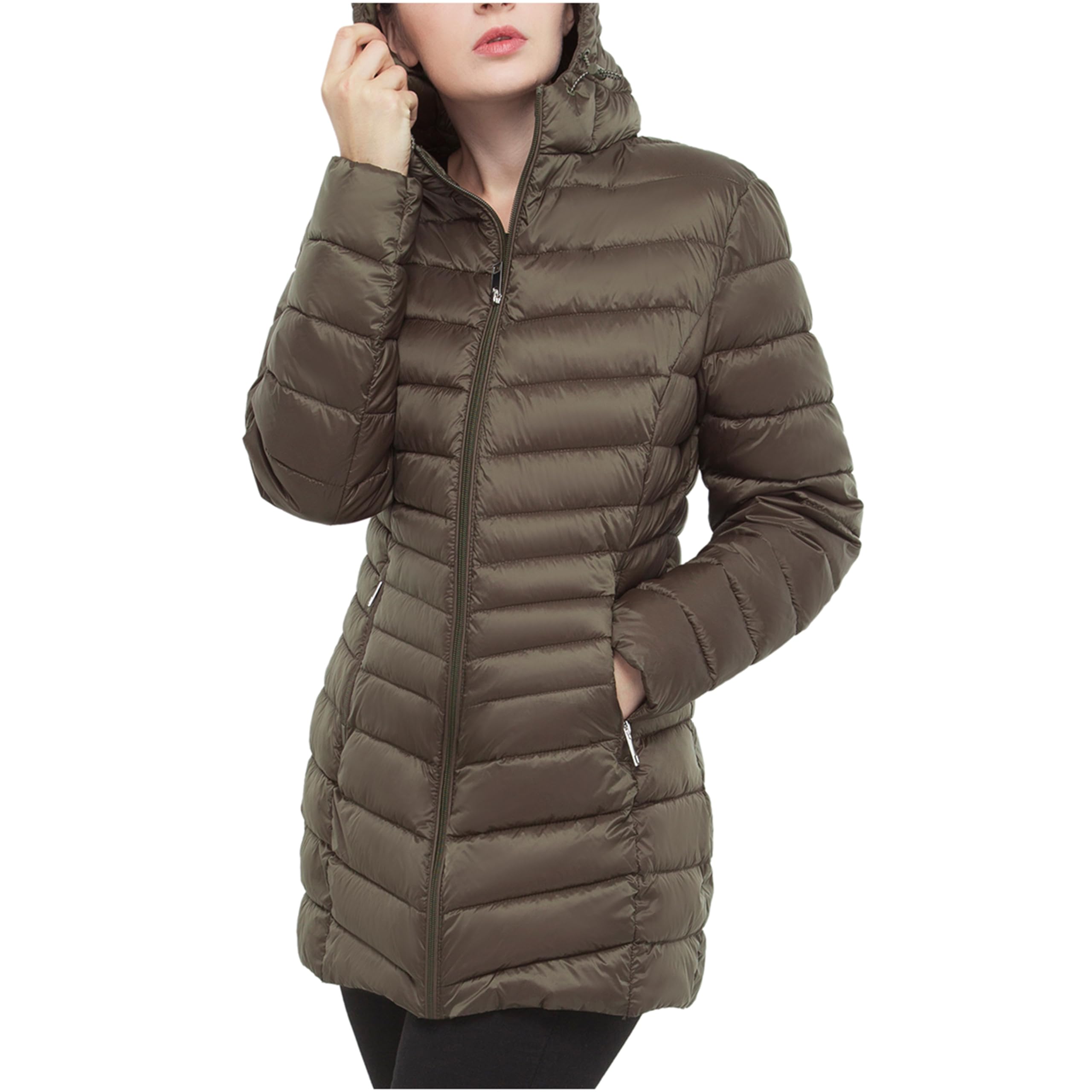 Women's Packable Lightweight Puffer Jacket Water-Resistant Hooded Winter Long Coat