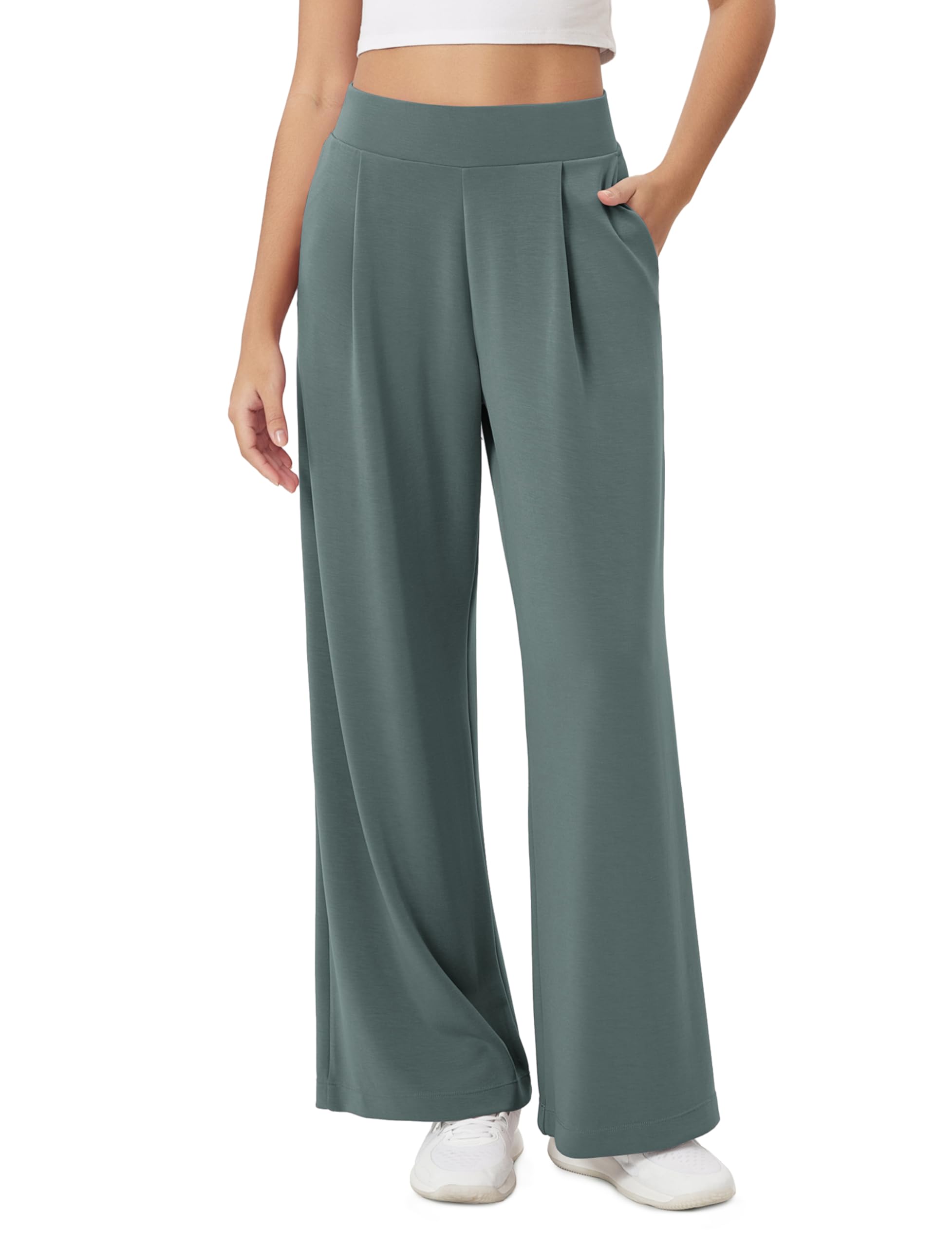 Modal Soft Wide Leg Pants for Women High Waist Casual Relaxed Pants with Pockets-27/29"/ 31" Inseam