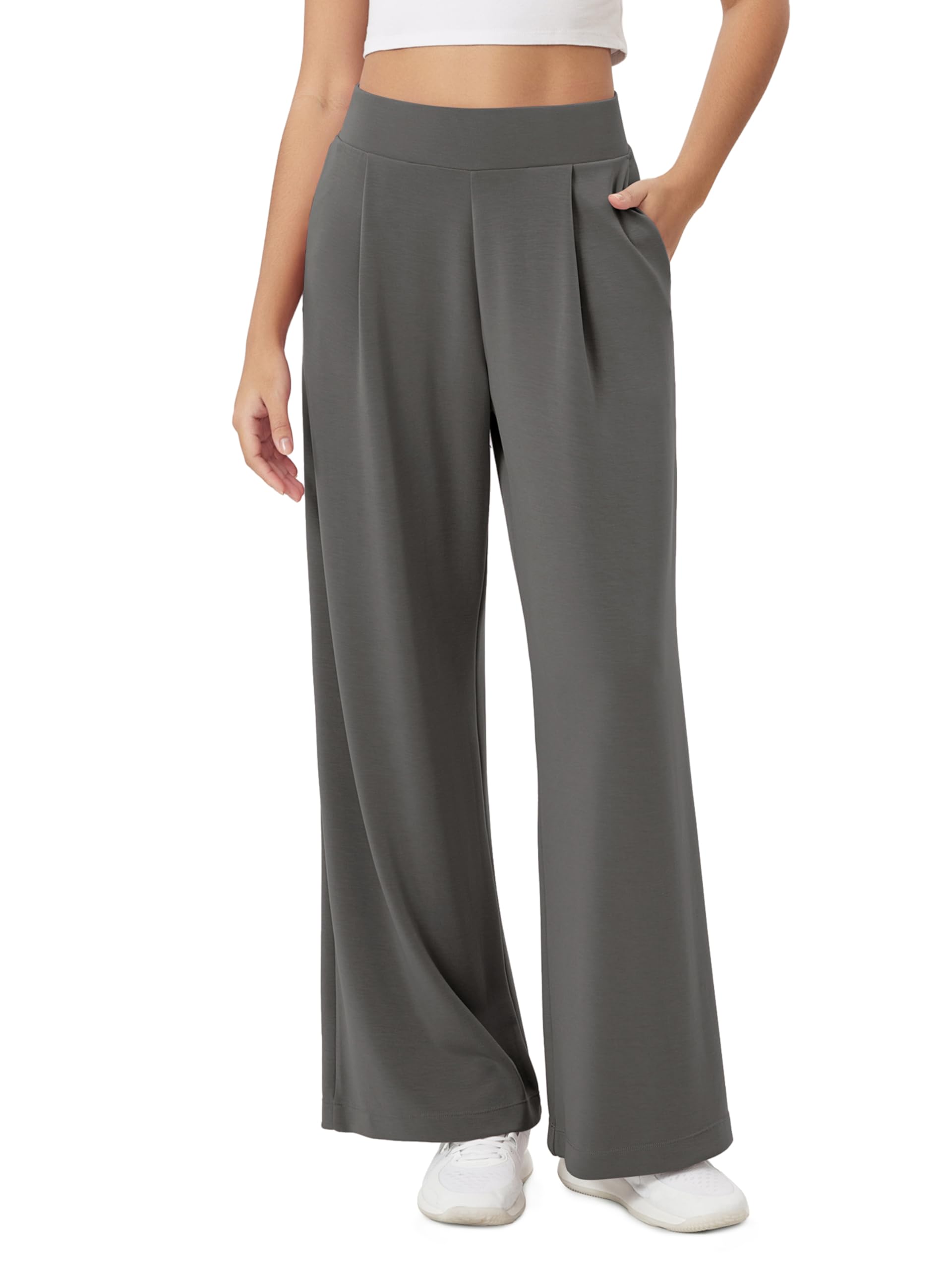 Modal Soft Wide Leg Pants for Women High Waist Casual Relaxed Pants with Pockets-27/29"/ 31" Inseam