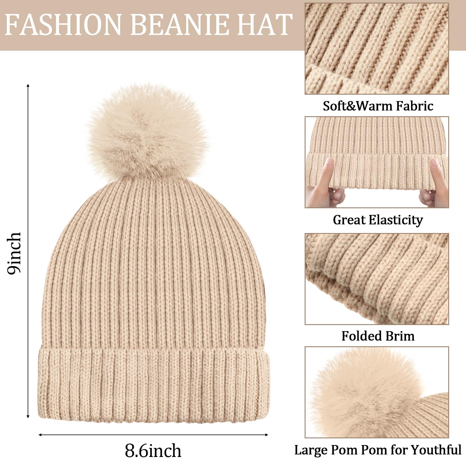 Winter beanie scarf and gloves set for women, warm hat with long fleece scarf and touchscreen gloves, suitable for cold weather