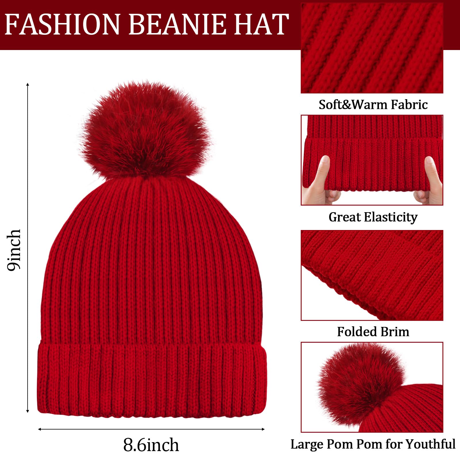 Winter beanie scarf and gloves set for women, warm hat with long fleece scarf and touchscreen gloves, suitable for cold weather