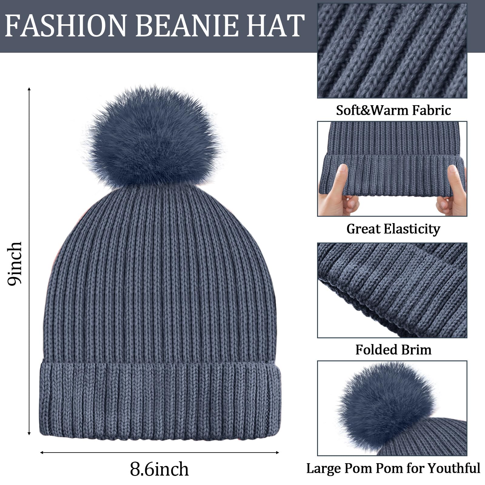 Winter beanie scarf and gloves set for women, warm hat with long fleece scarf and touchscreen gloves, suitable for cold weather