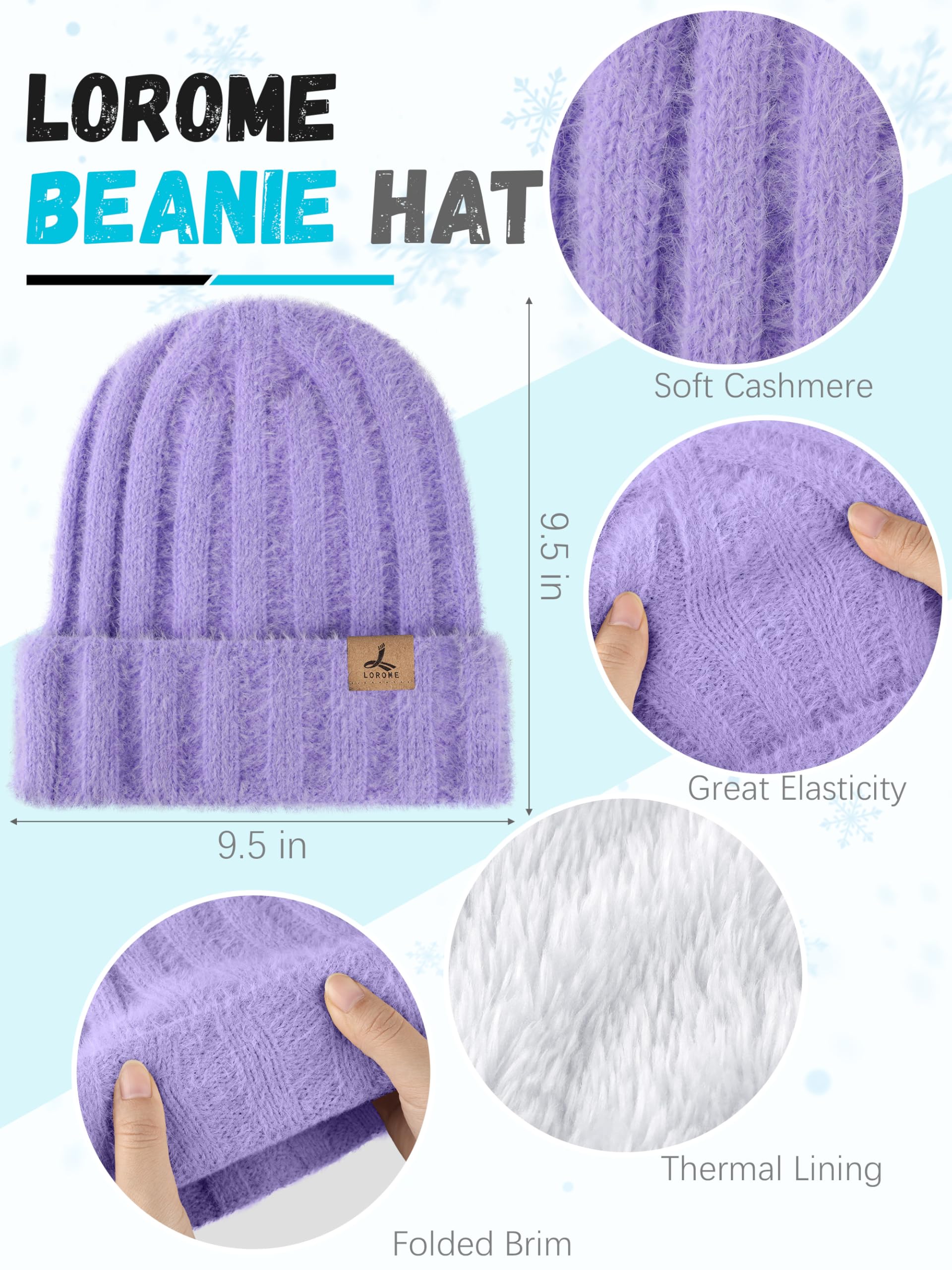 Winter beanie scarf gloves, warm wool knitted hat long scarf neck warmth touch screen winter glove set, women's gift