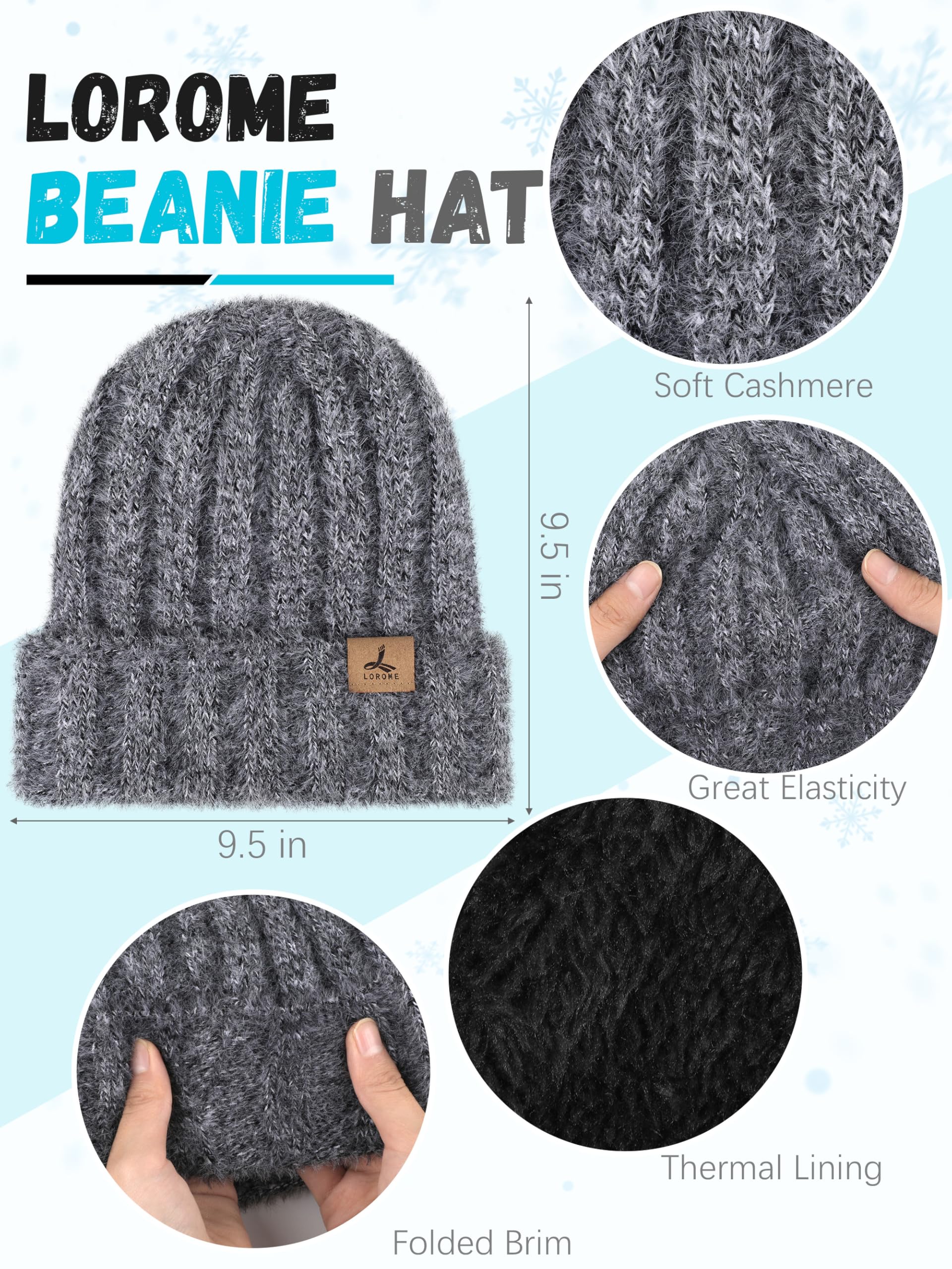 Winter beanie scarf gloves, warm wool knitted hat long scarf neck warmth touch screen winter glove set, women's gift